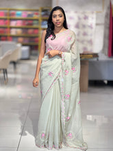 Floral Embroidered Crushed Shimmer Chiffon Saree | SBP688