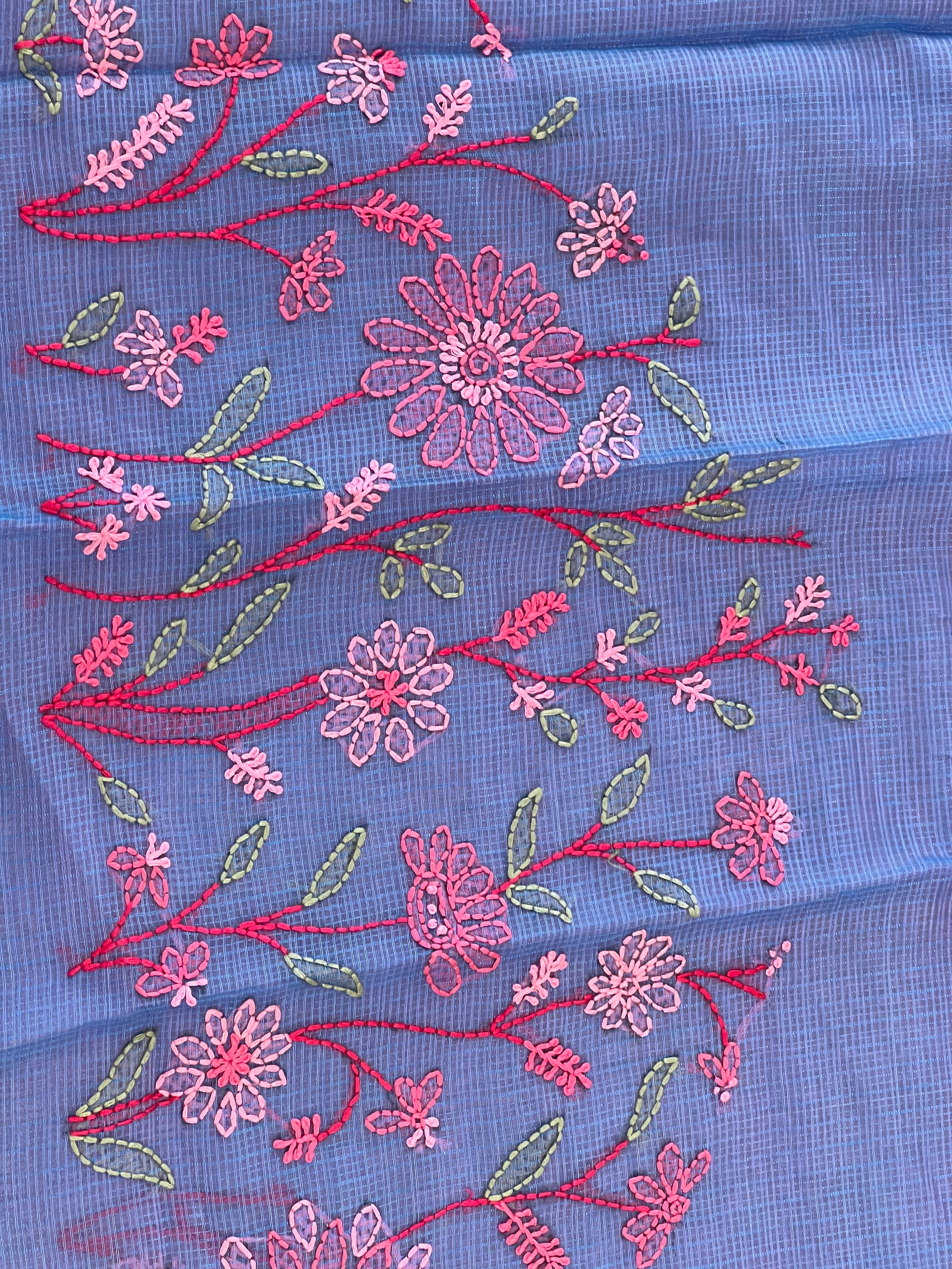 Chikankari Embroidery Detailed Muga Check Organza Saree | JSC500