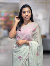 Floral Embroidered Crushed Shimmer Chiffon Saree | SBP688