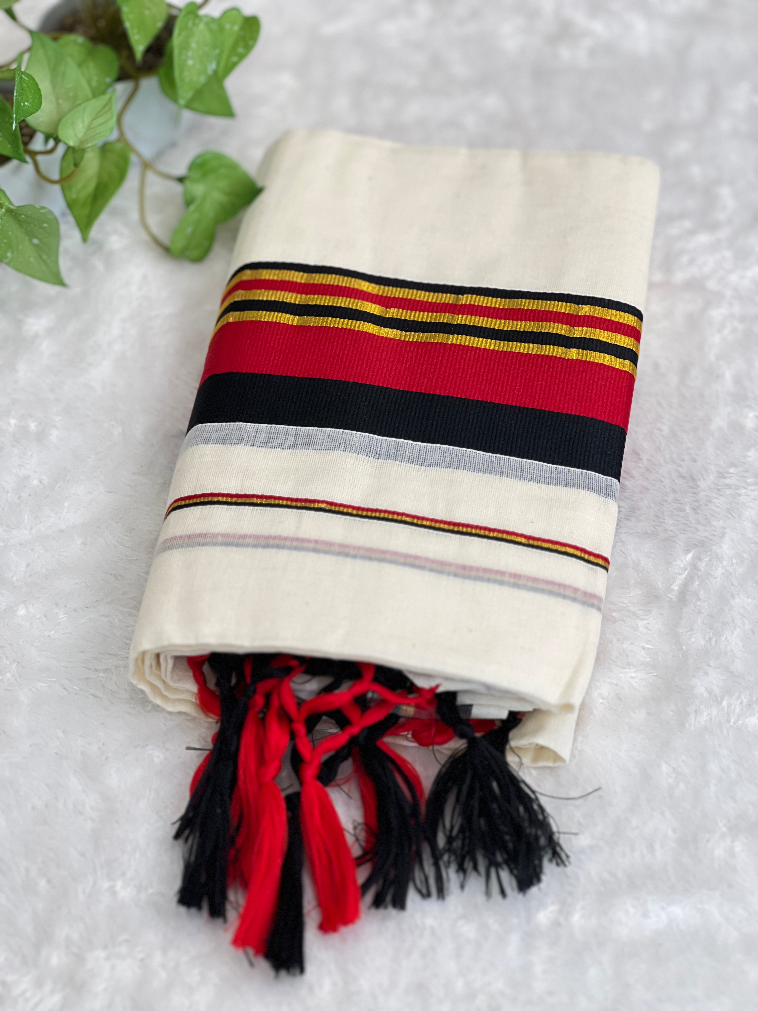 Stripe Border Pattern Kerala Cotton Set Mundu | GAT586