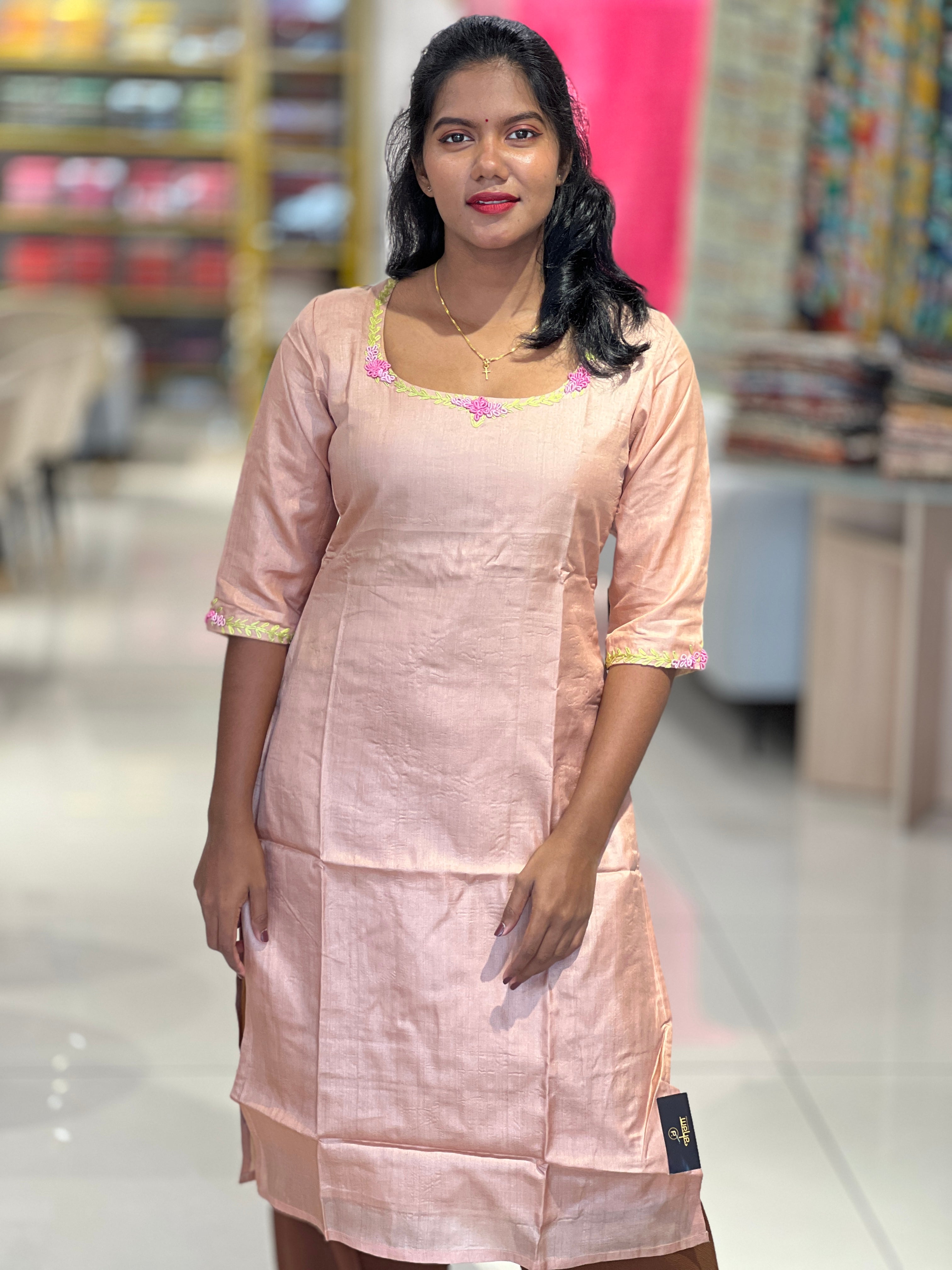 Machine Embroidery Semi Silk Kurta | DNT552