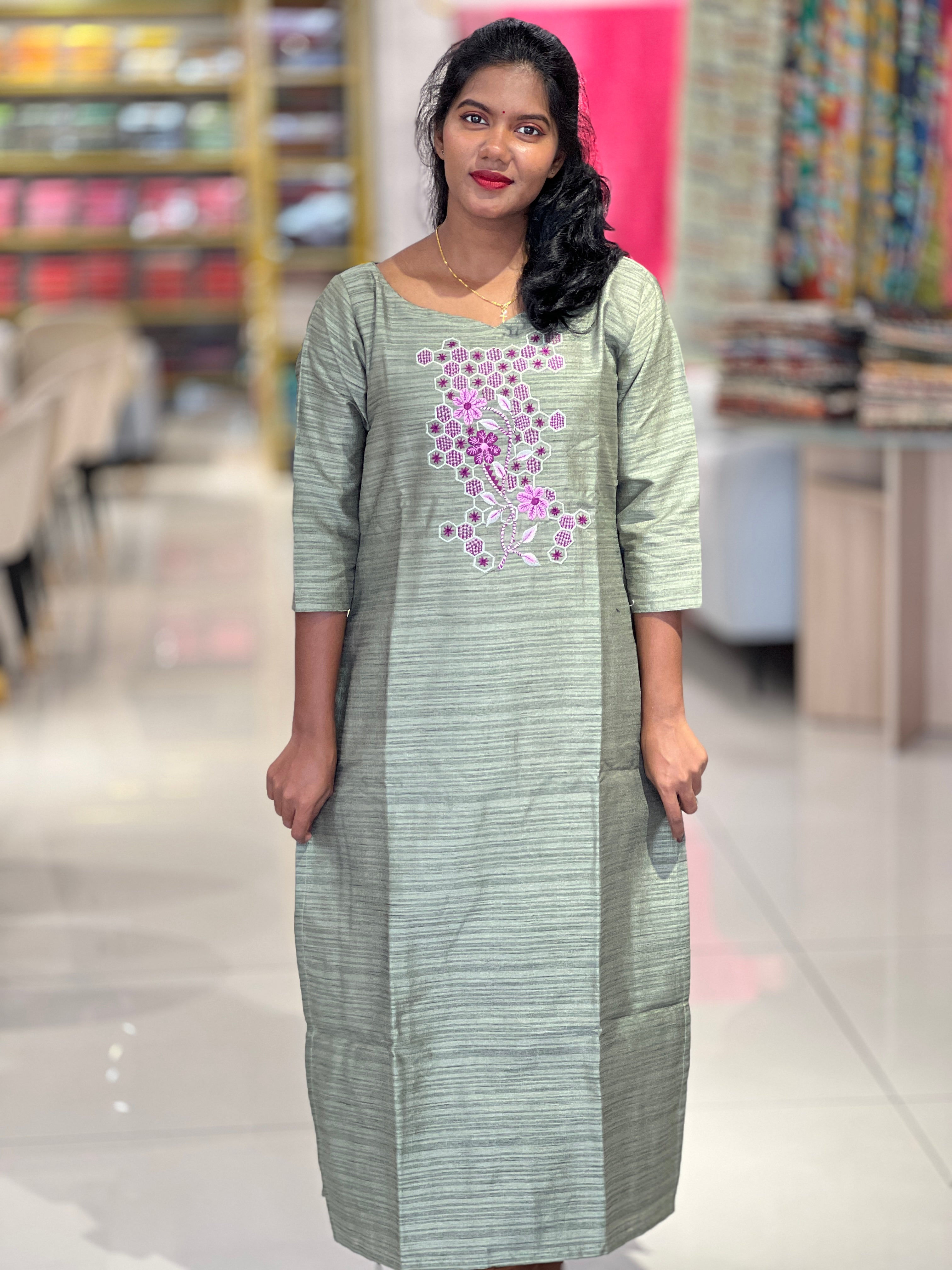 Machine Embroidered Semi Jute Kurta | DNT531
