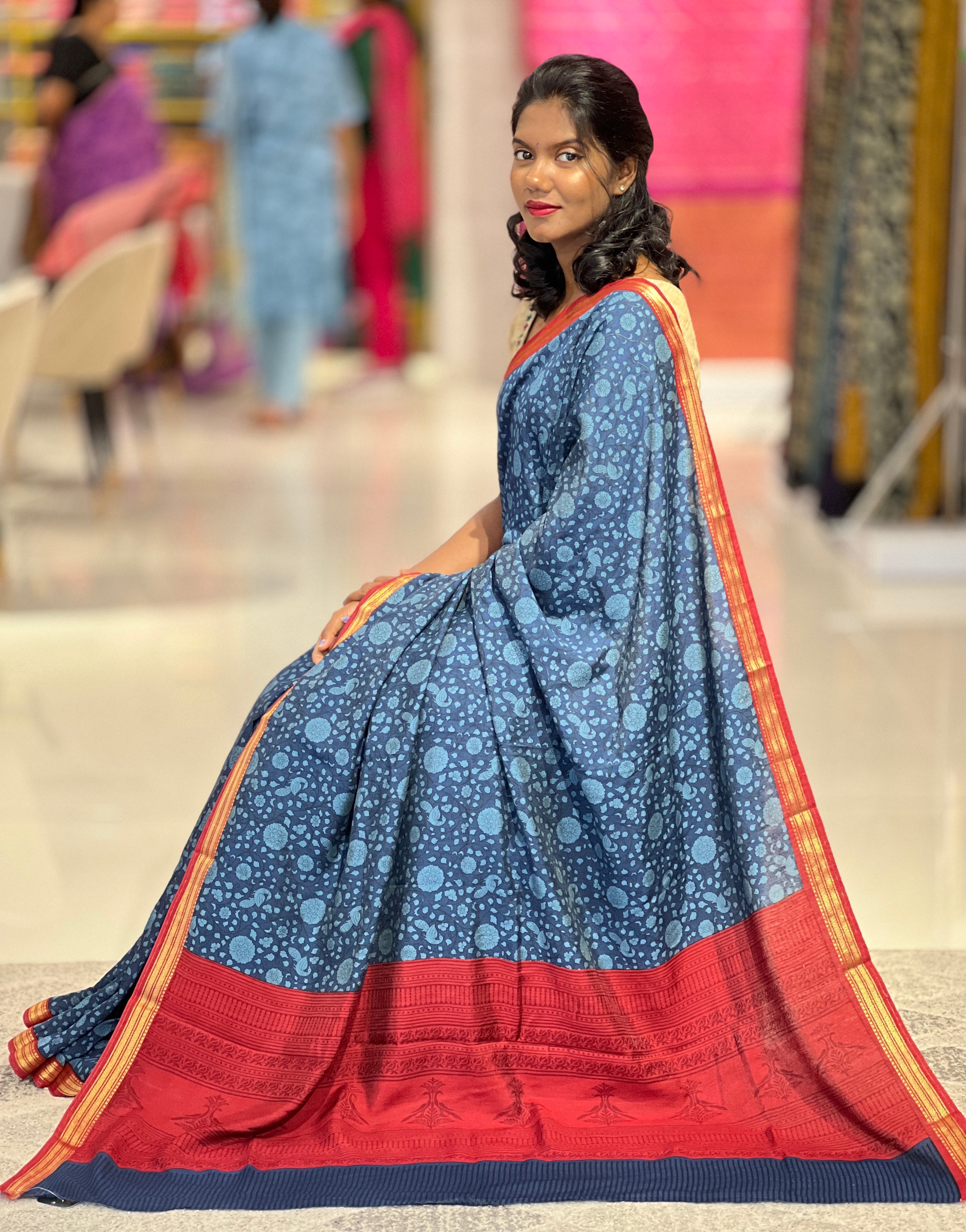 Printed Semi Modal Chanderi Saree | GMS295