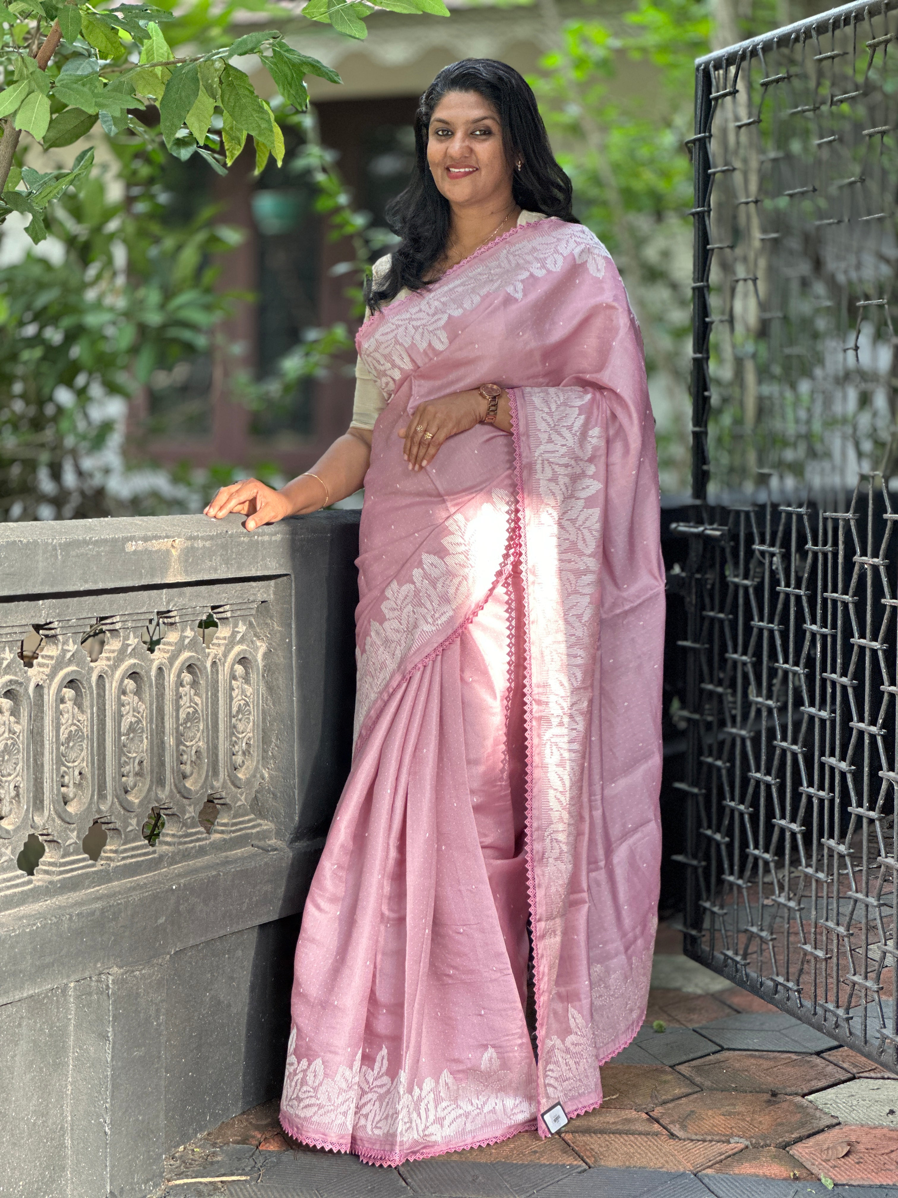 Machine Embroidered Semi Tussar Saree | SUN527