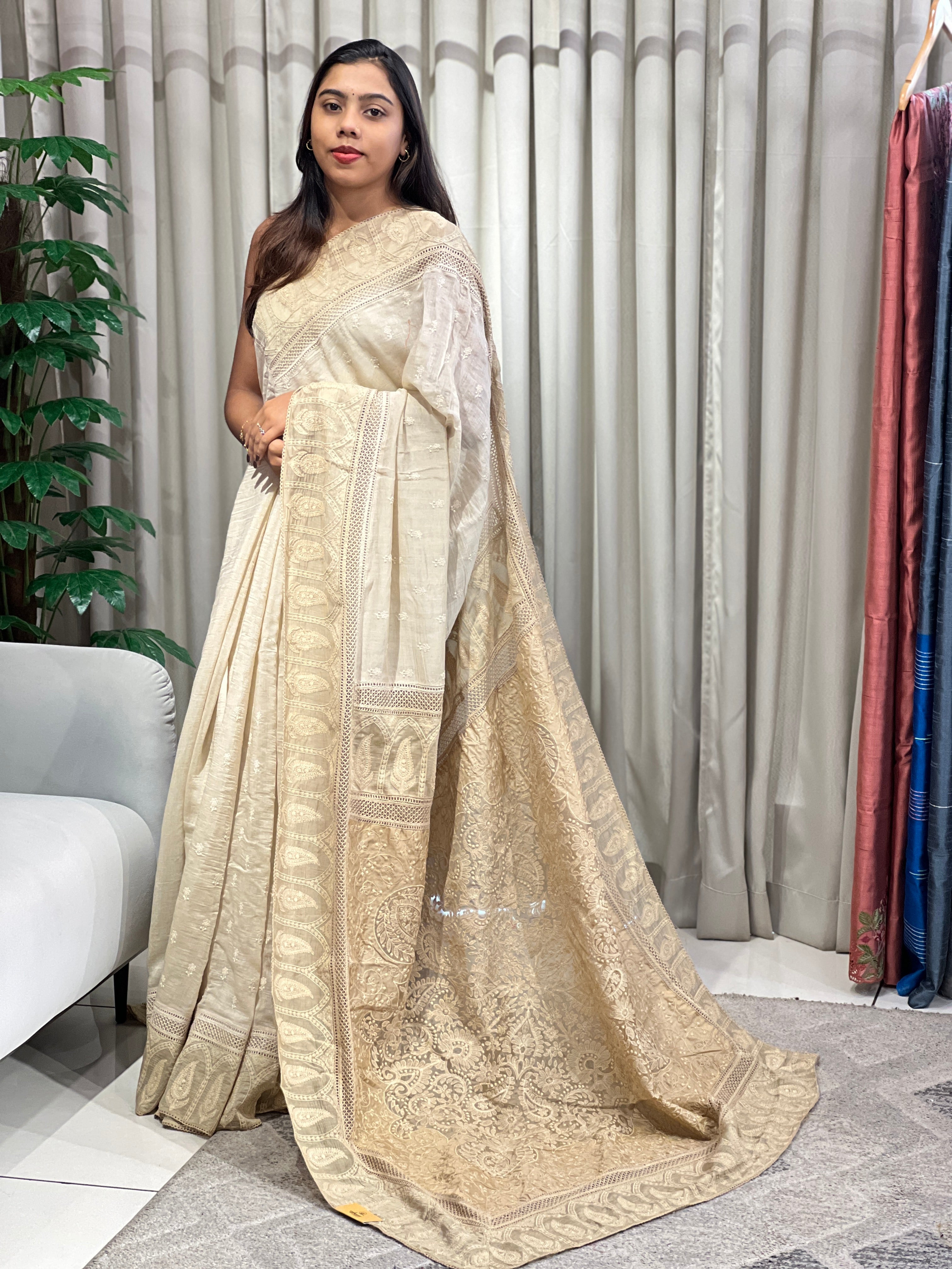 Machine Embroidery Detailed Pure Chanderi Saree | MM375