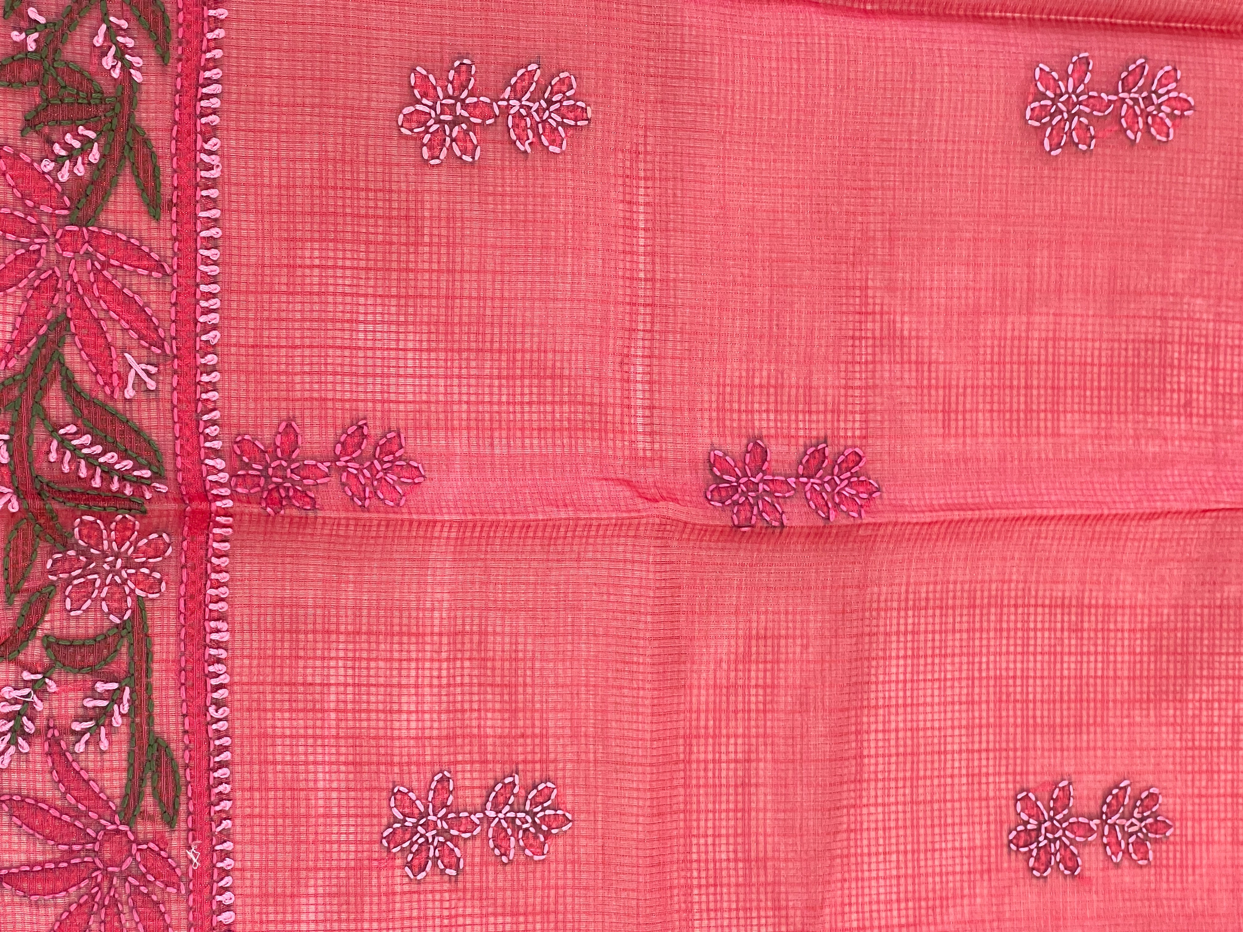 Chikankari Embroidery Detailed Muga Check Organza Saree | JSC503