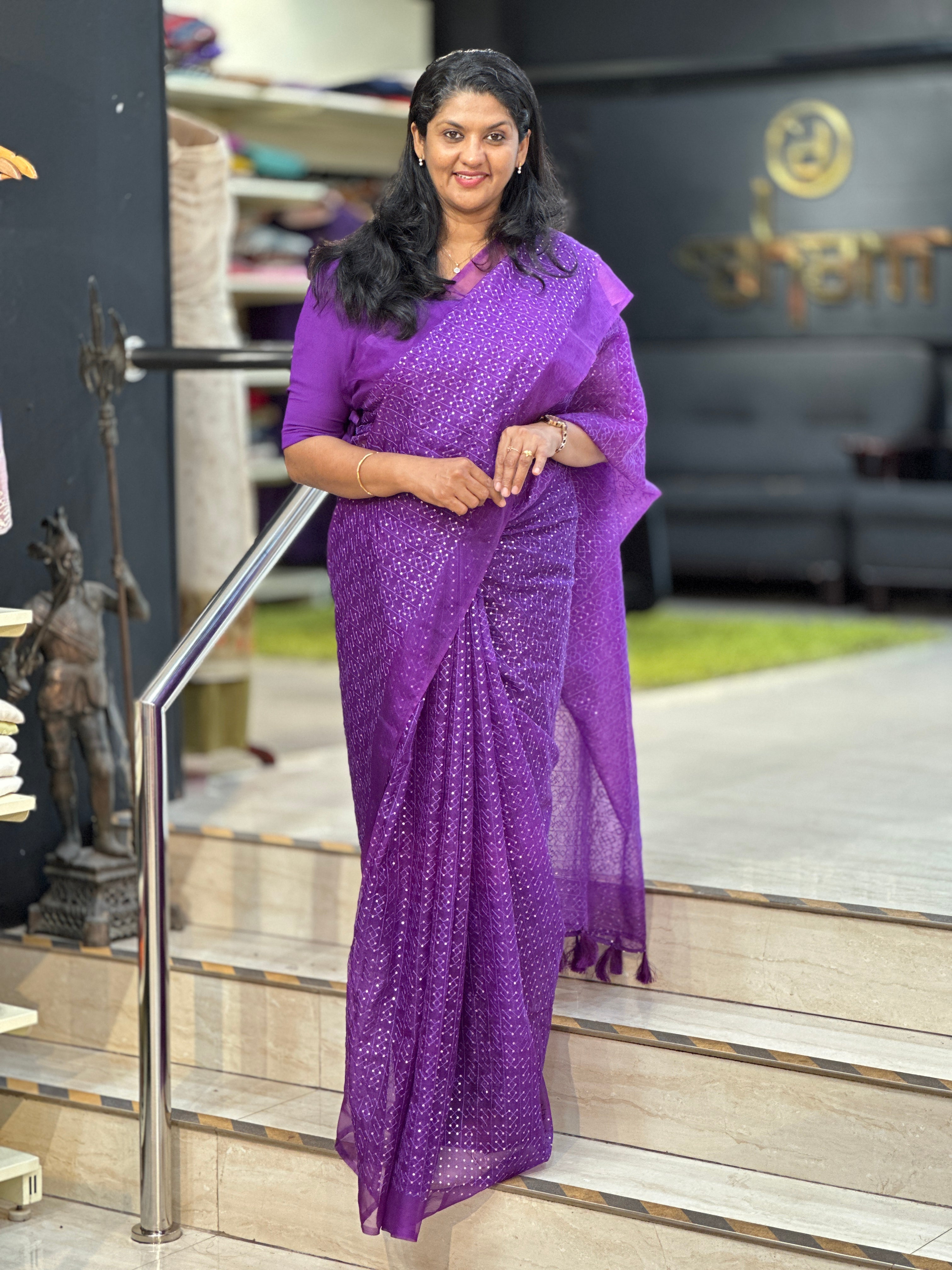 Sequins Embroidery Organza Saree | PDS118