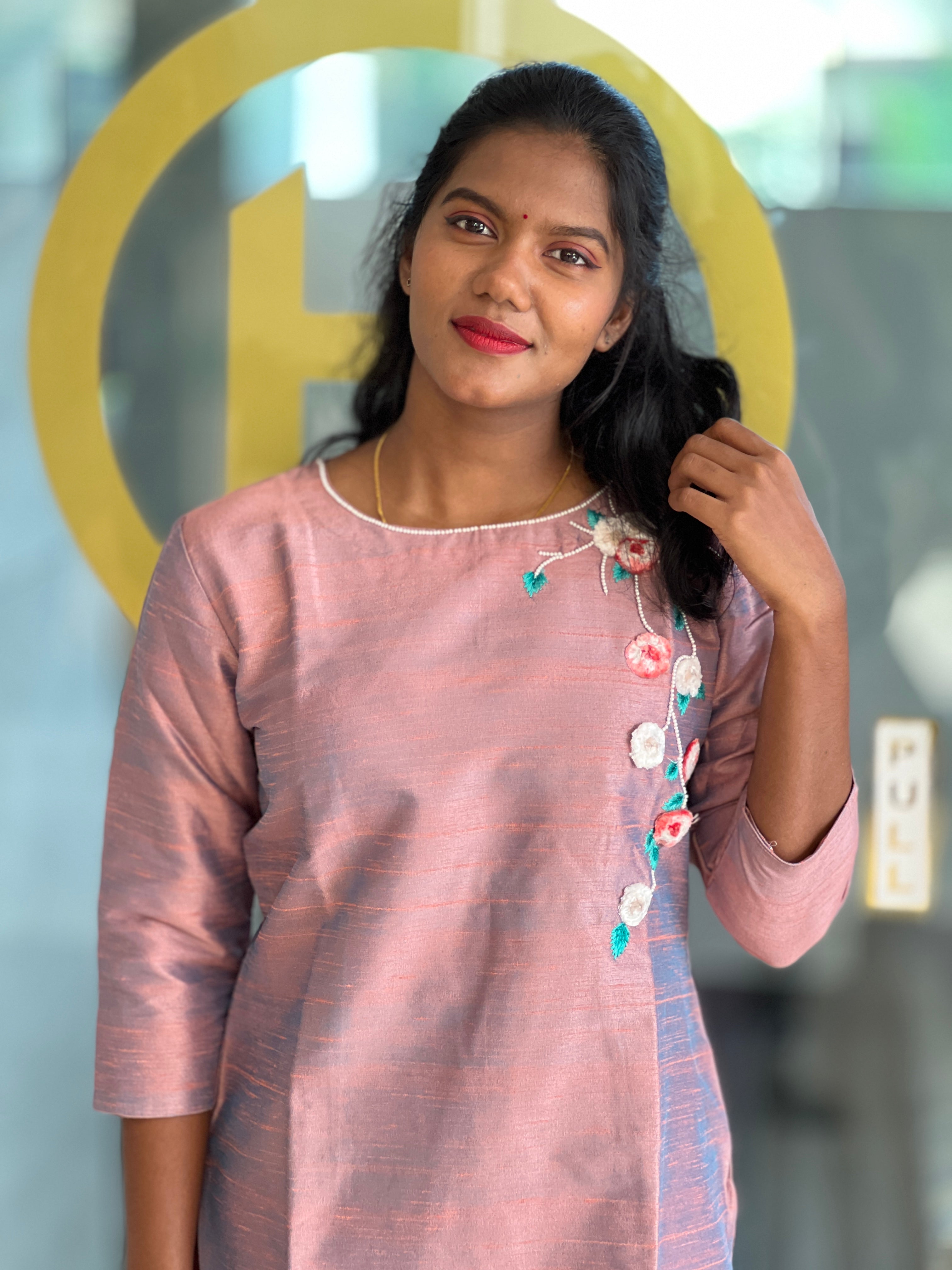 Machine Embroidered Slub Silk Kurta | DNT545