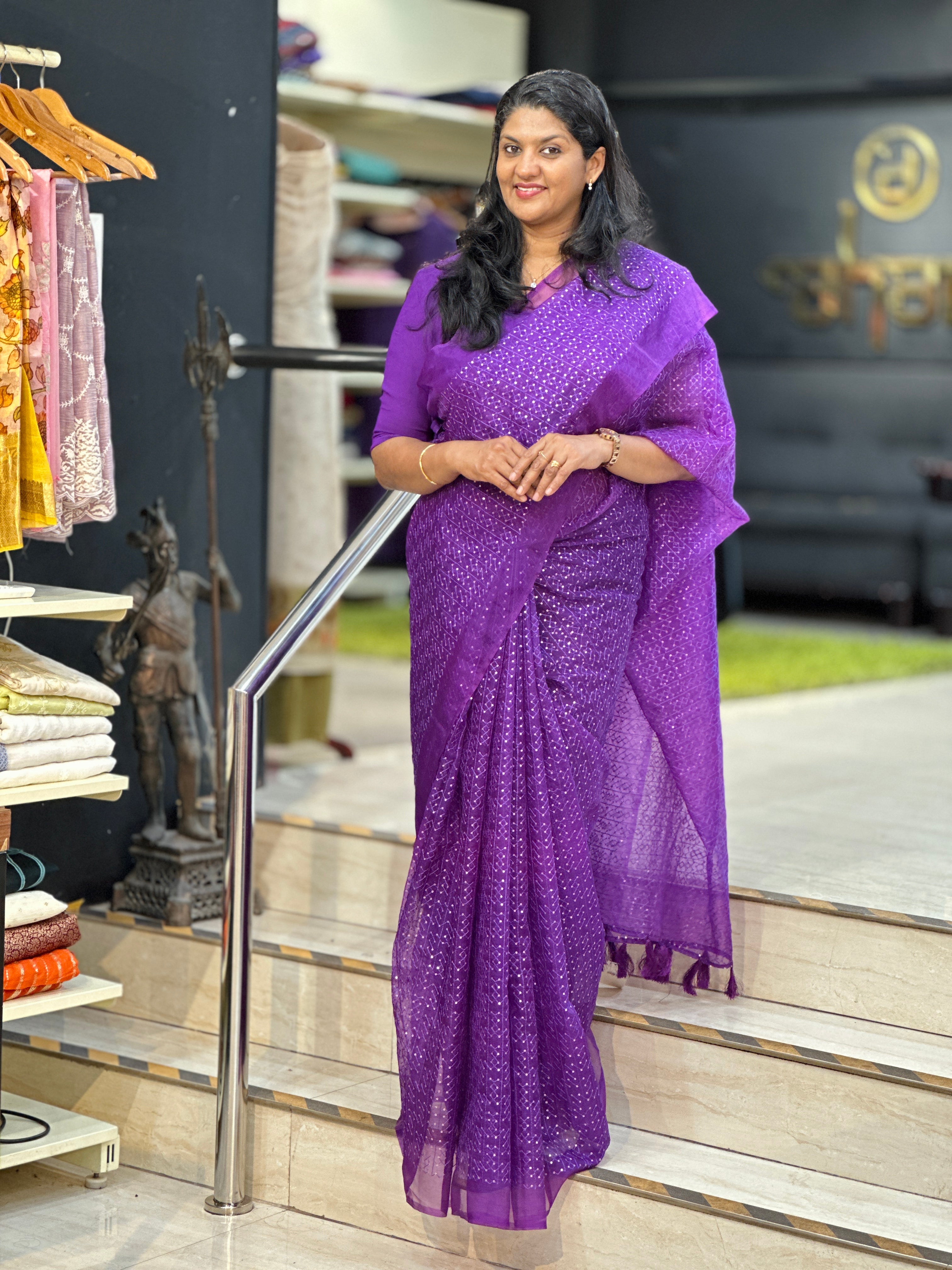 Sequins Embroidery Organza Saree | PDS118