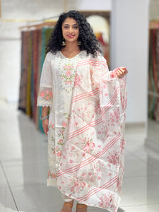 Floral Embroidered Chanderi Cotton Kurta Set | FW217