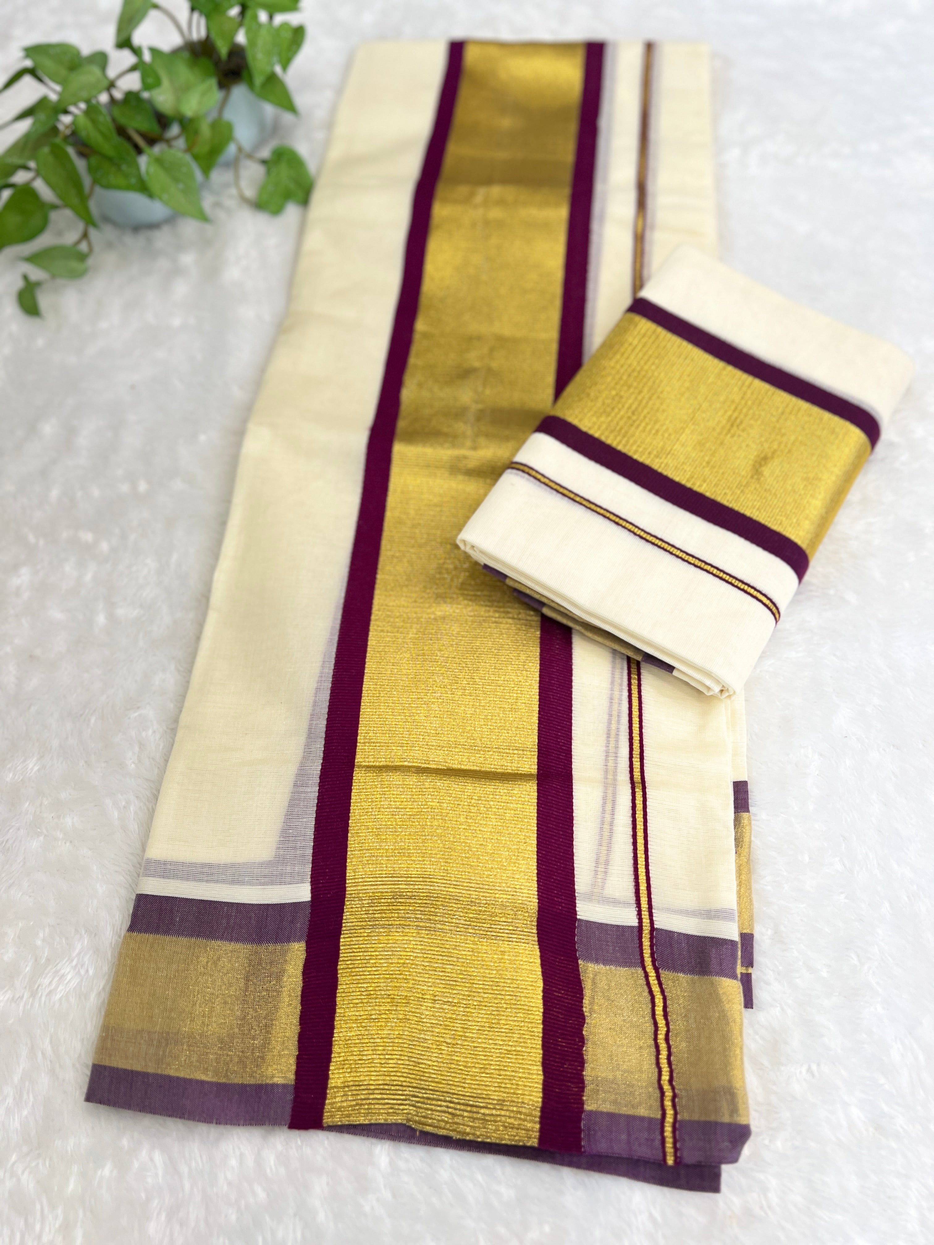 Kara Pattern Border Kerala Cotton Set Mundu | GAT585