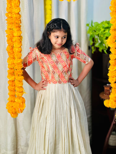Ikkat Print With Embroidery Detailed Cotton Unstitched Top & Skirt | ONK112