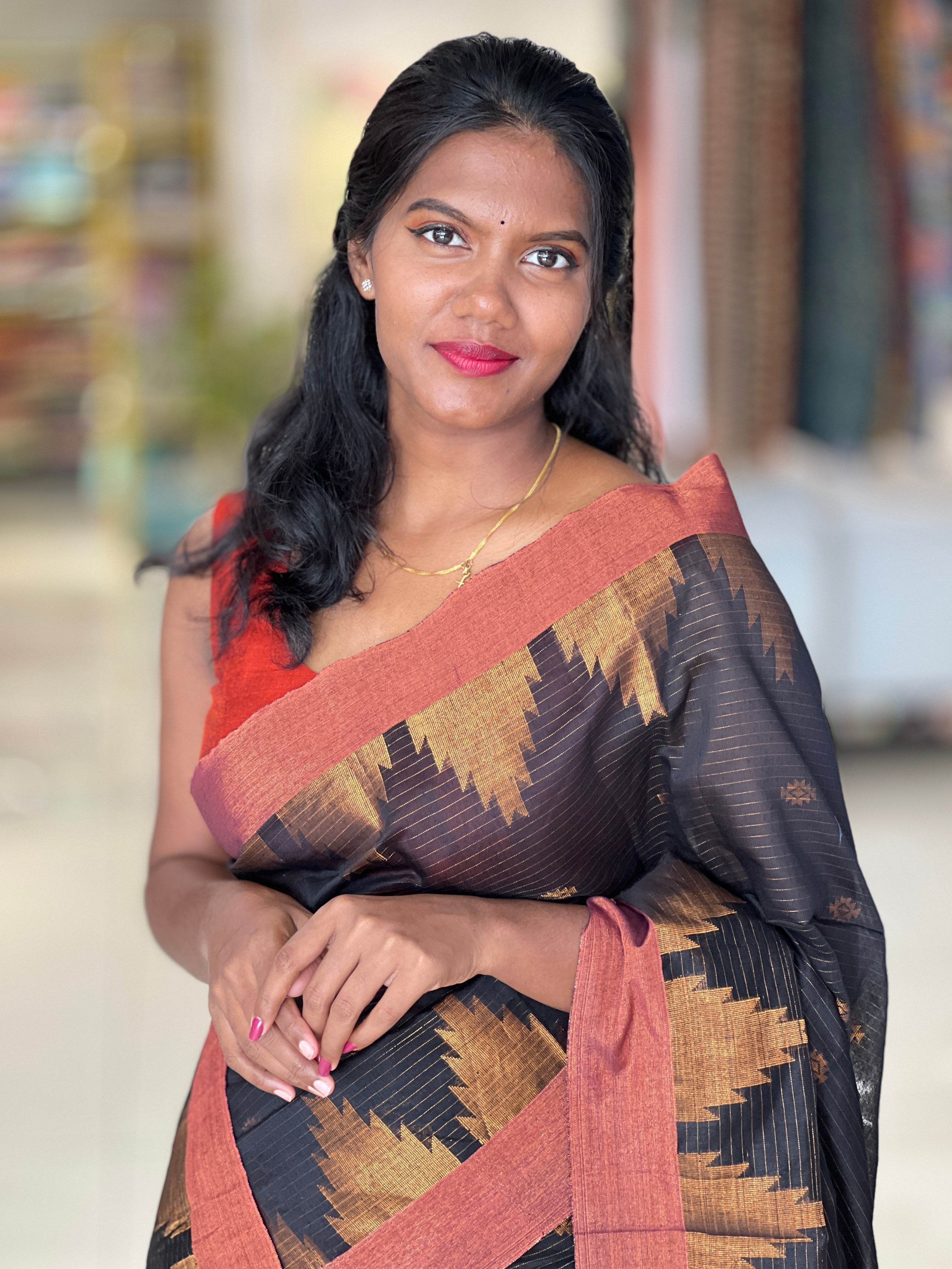 Temple Border Detailed Cotton Silk Saree | RP776