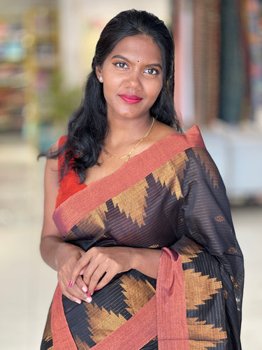 Temple Border Detailed Cotton Silk Saree | RP776