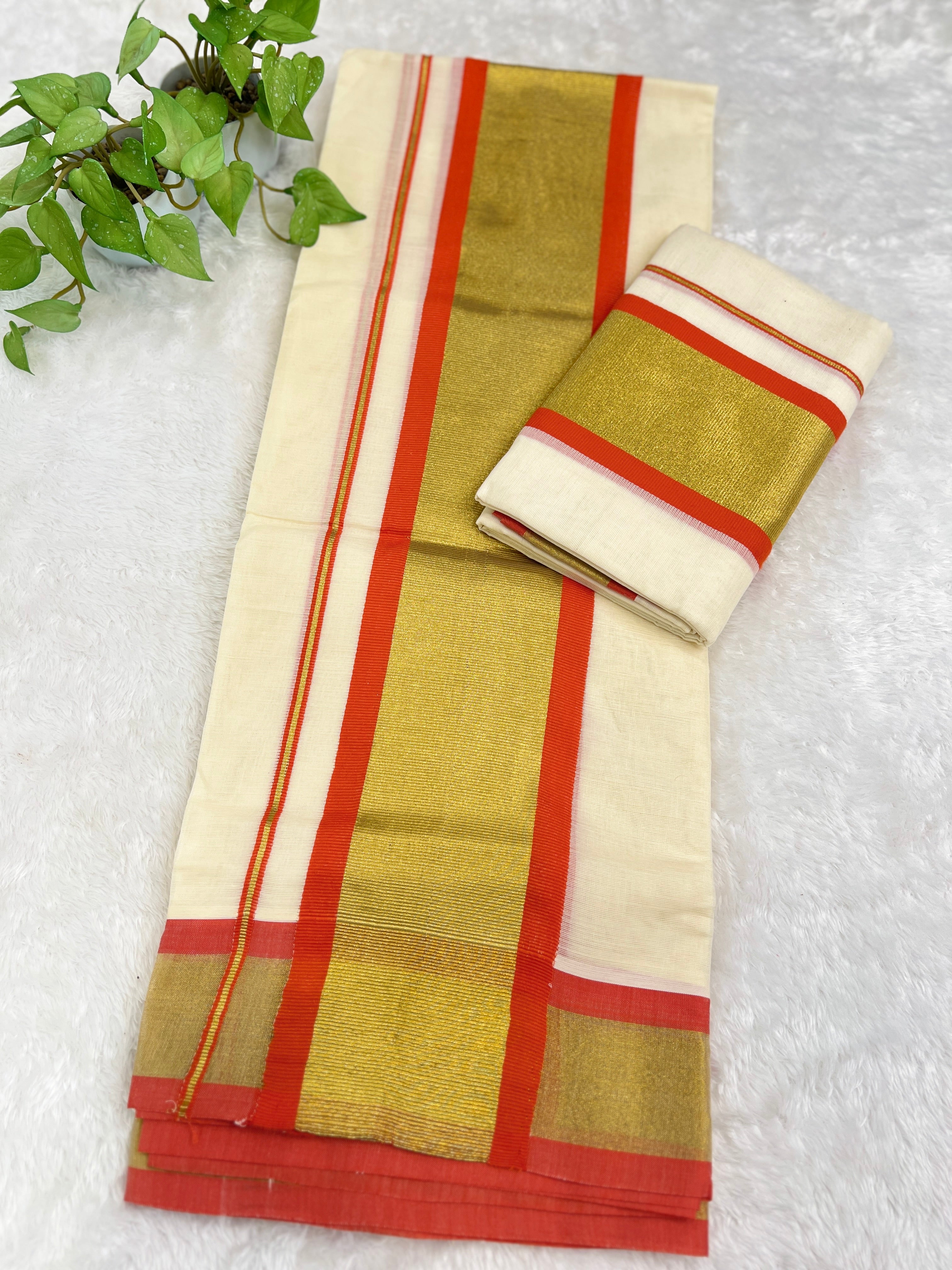 Kara Pattern Border Kerala Cotton Set Mundu | GAT582