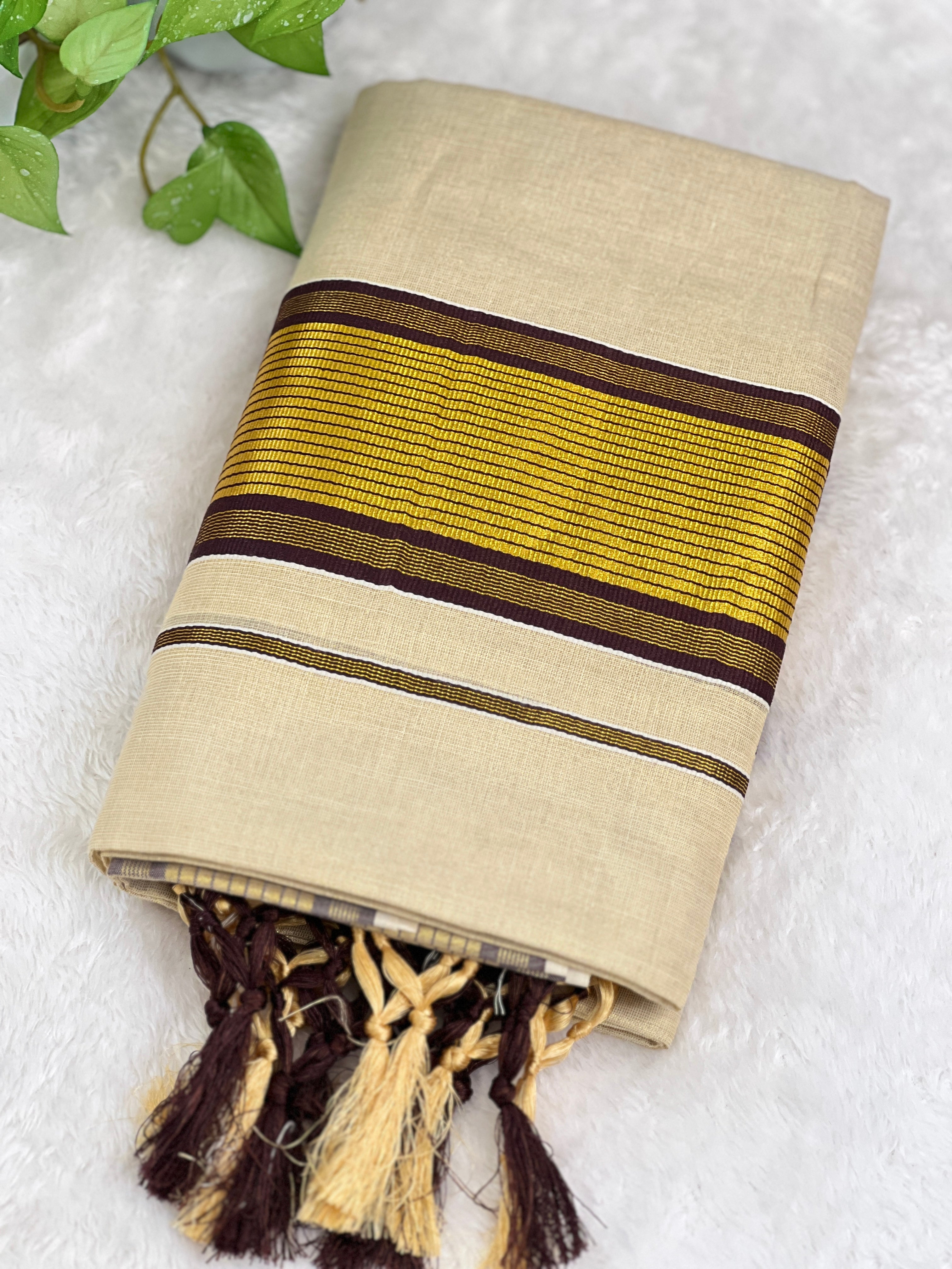 Stripe Border Pattern Kerala Cotton Set Mundu | GAT553
