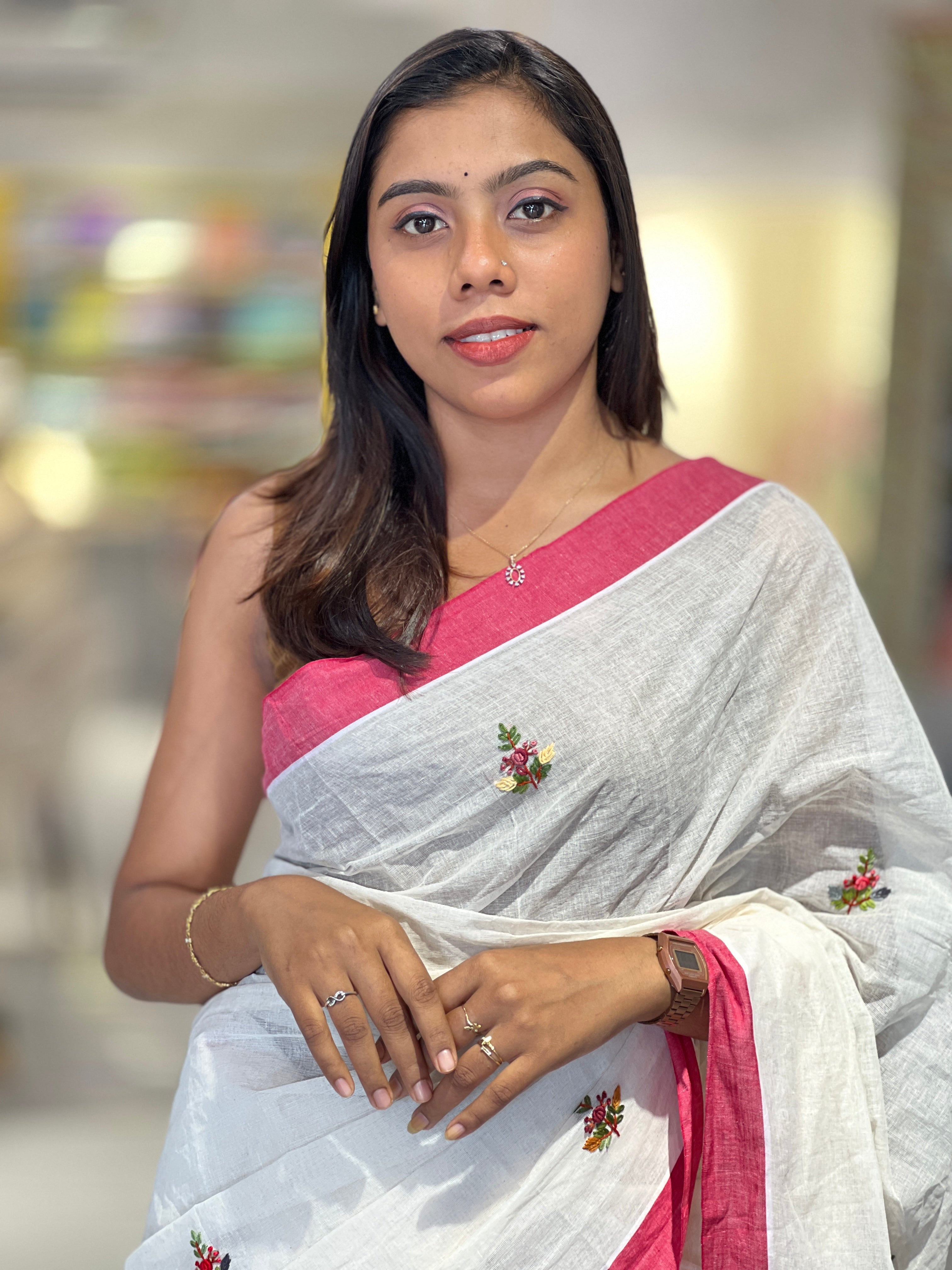Hand Embroidered Linen Cotton Saree | RP777