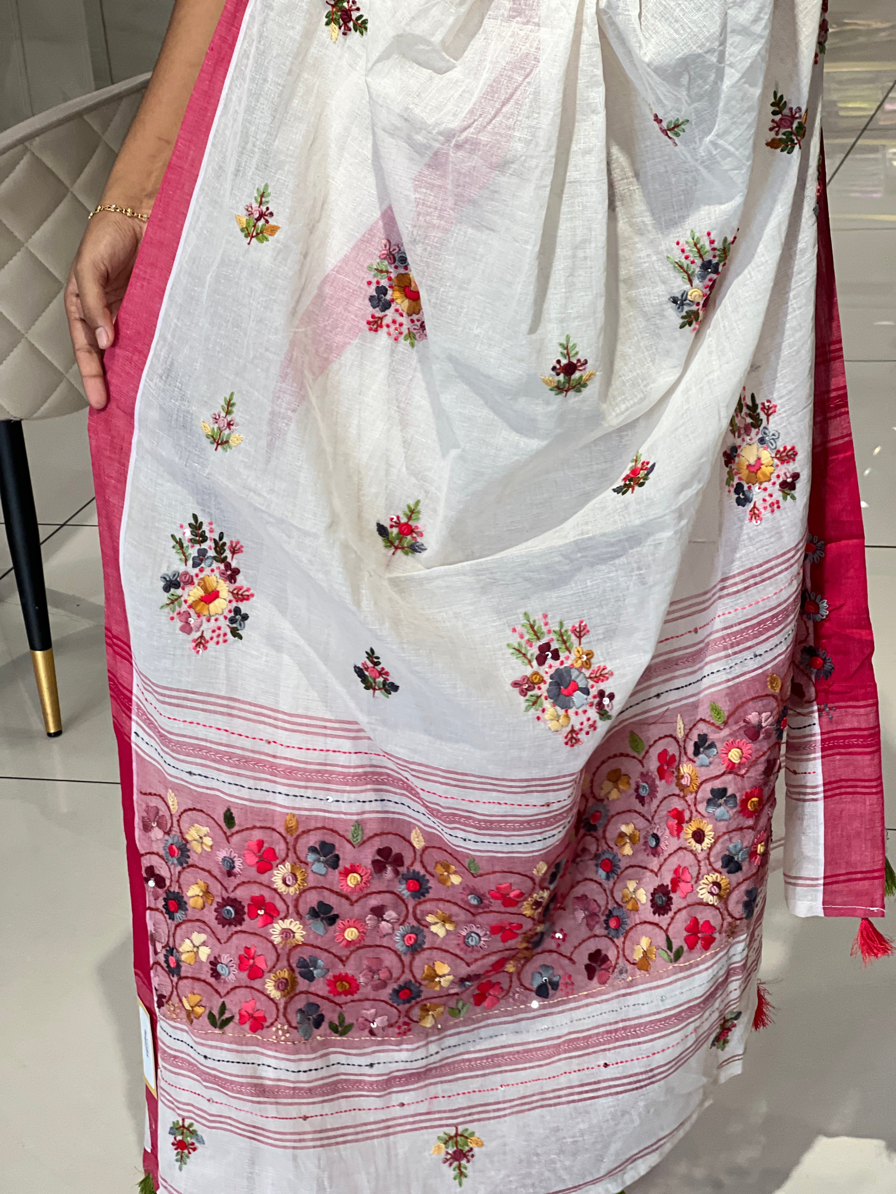 Hand Embroidered Linen Cotton Saree | RP777