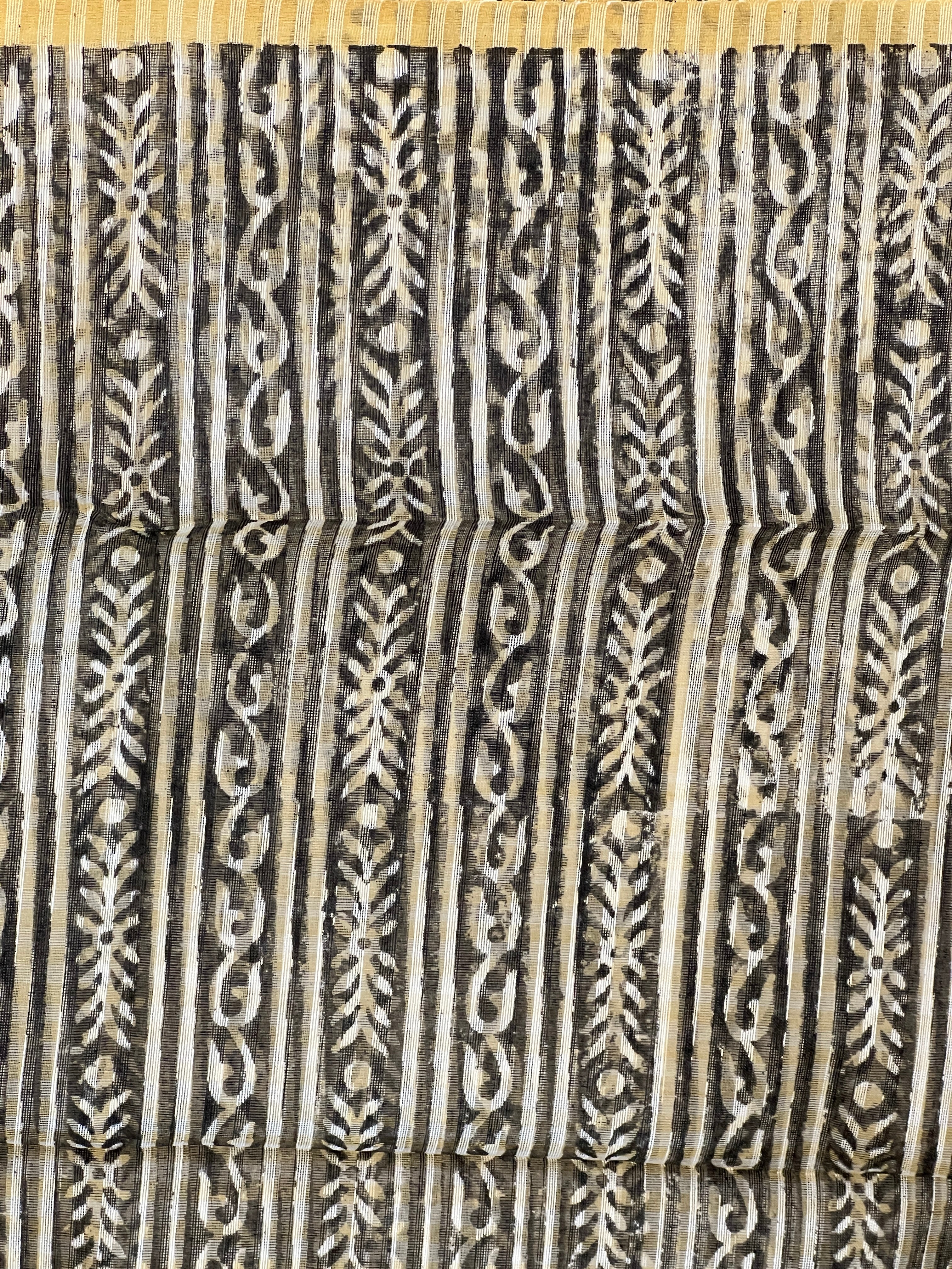 Block Print Detailed Check Organza Saree | JSC487