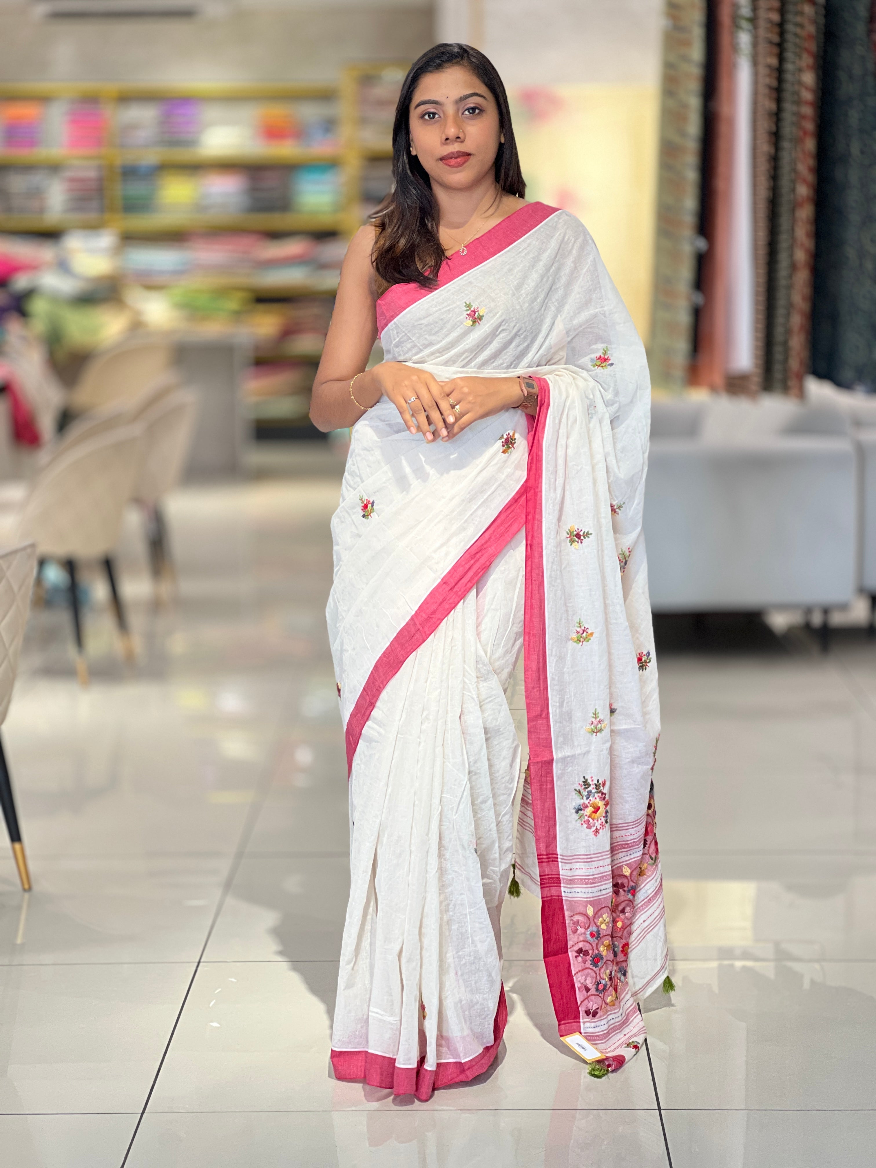 Hand Embroidered Linen Cotton Saree | RP777
