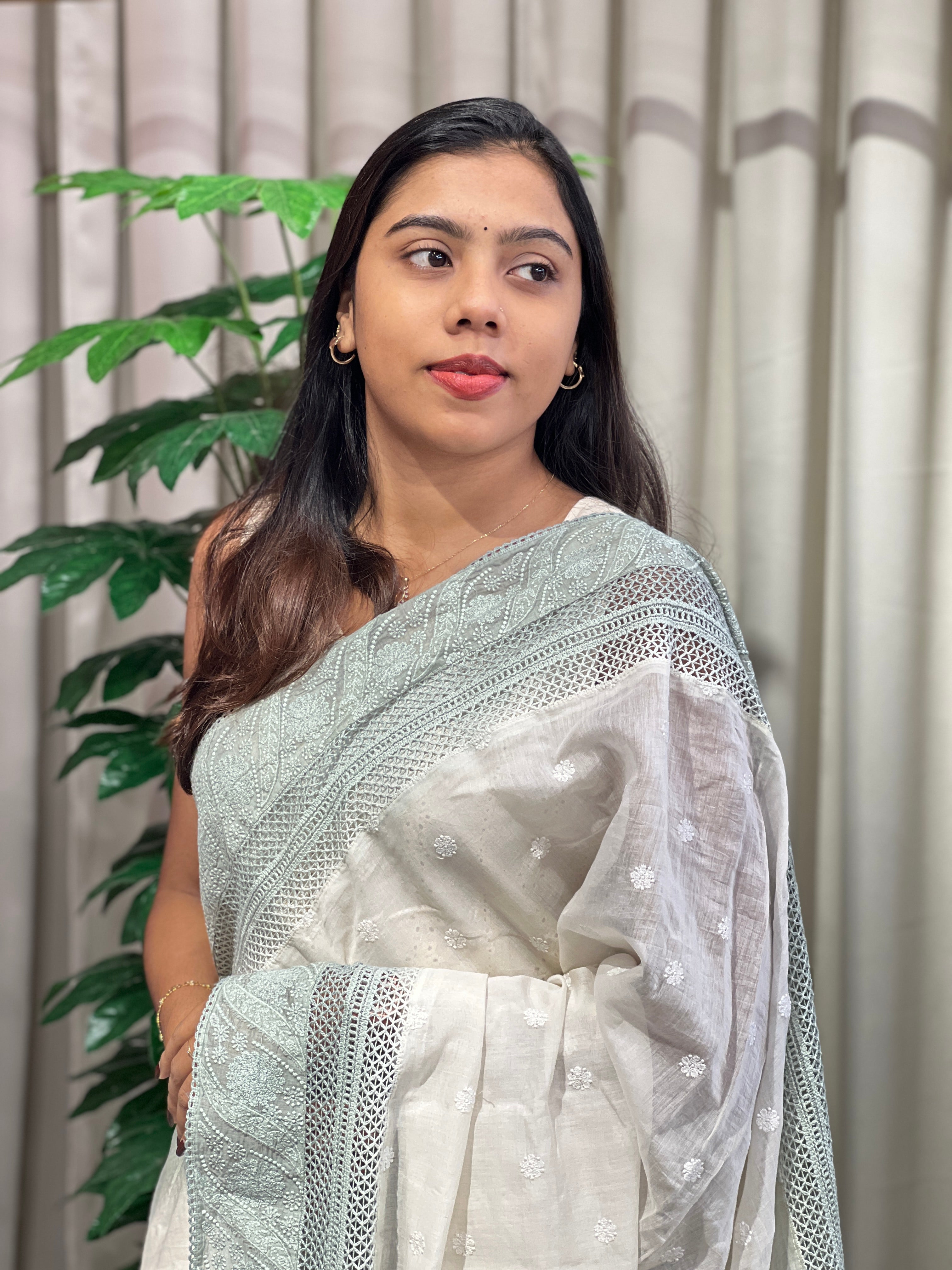 Lucknowi Inspired Embroidery Detailed Pure Chanderi Saree | MM374
