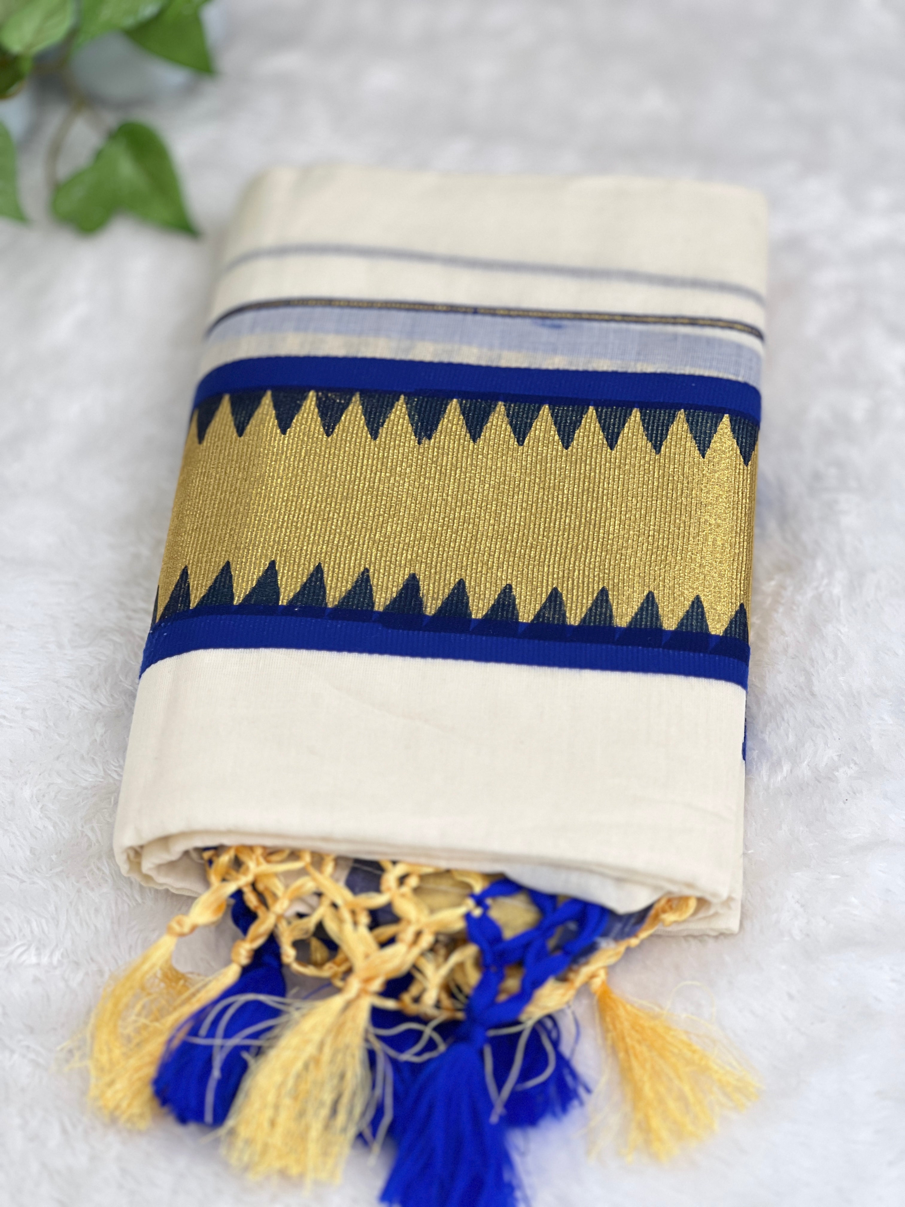 Temple Pattern Border Kerala Cotton Set Mundu | GAT574