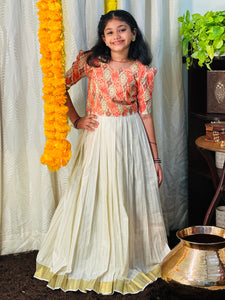 Ikkat Print With Embroidery Detailed Cotton Unstitched Top & Skirt | ONK112