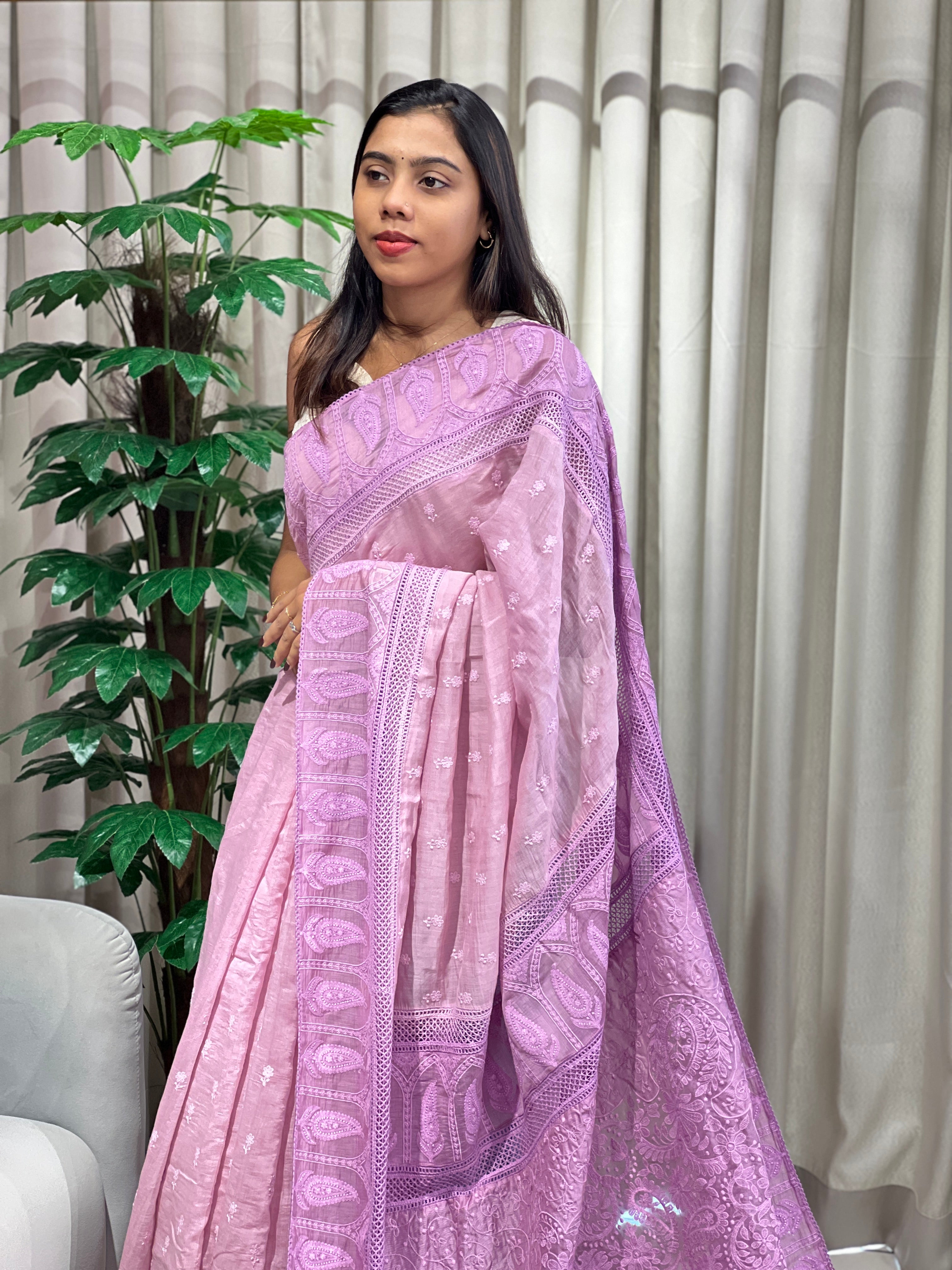 Machine Embroidery Detailed Pure Chanderi Saree | MM376