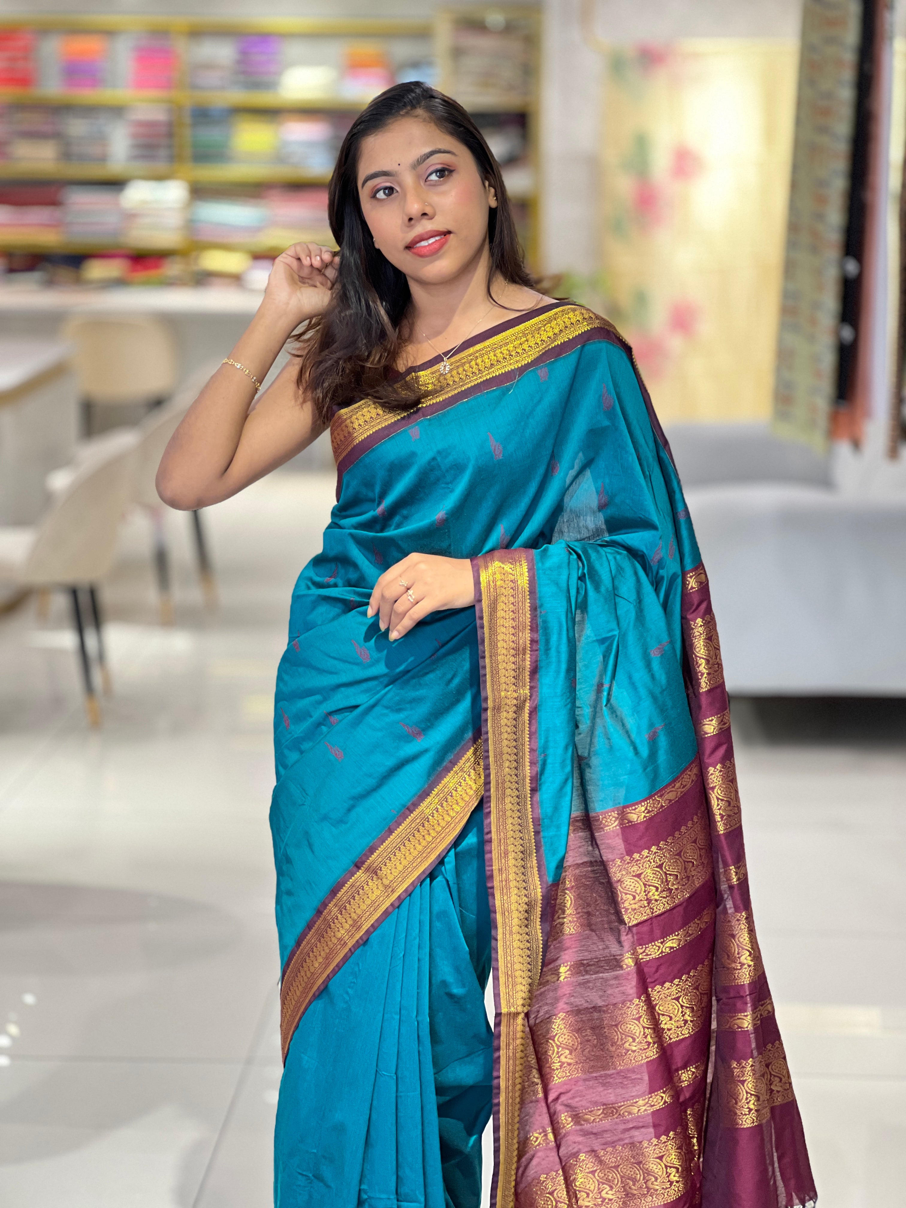 Traditional Thread Weaved Cotton Saree | ONA111