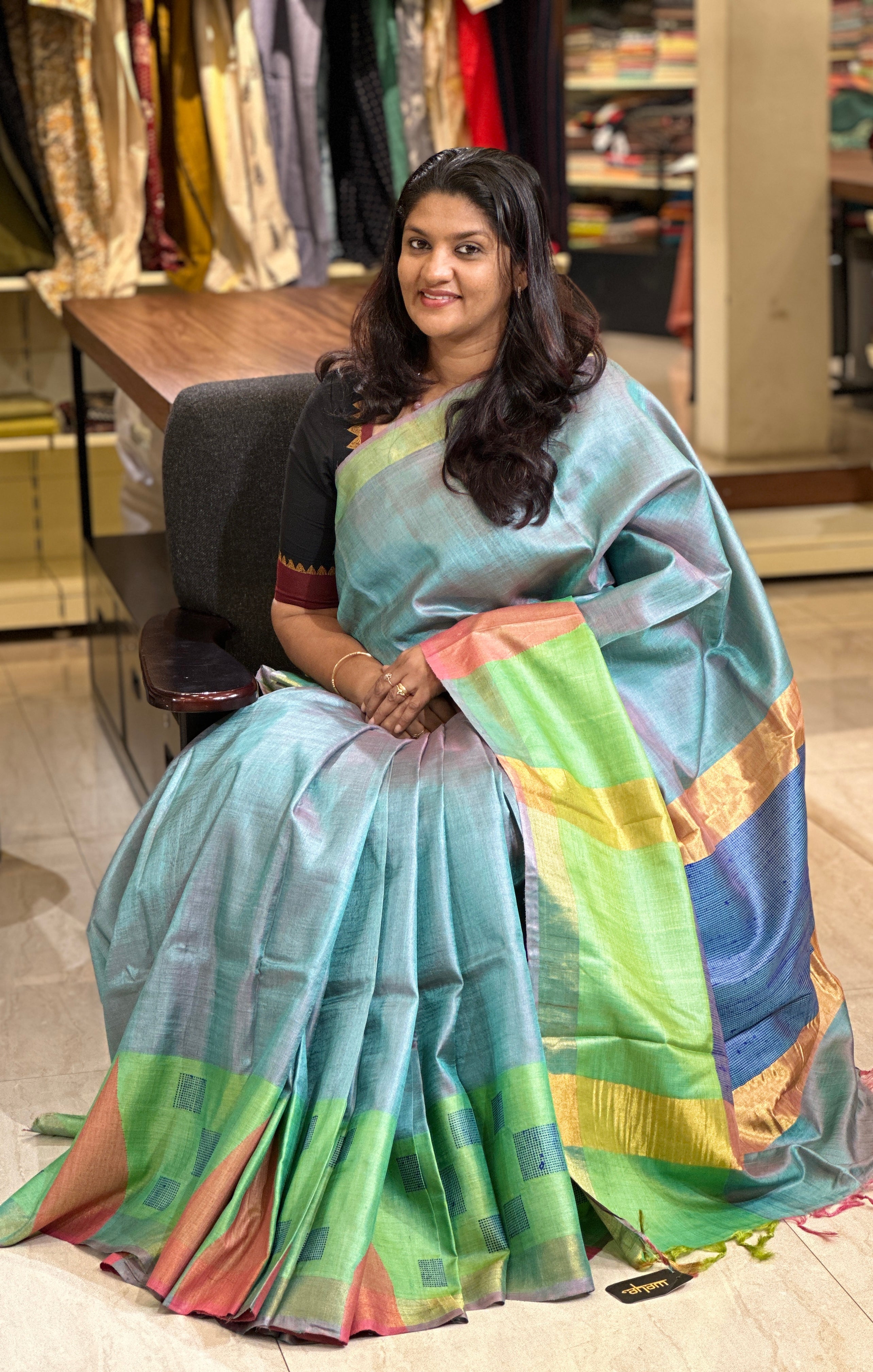 Geometrical Pattern Tussar Silk Saree | AHR386