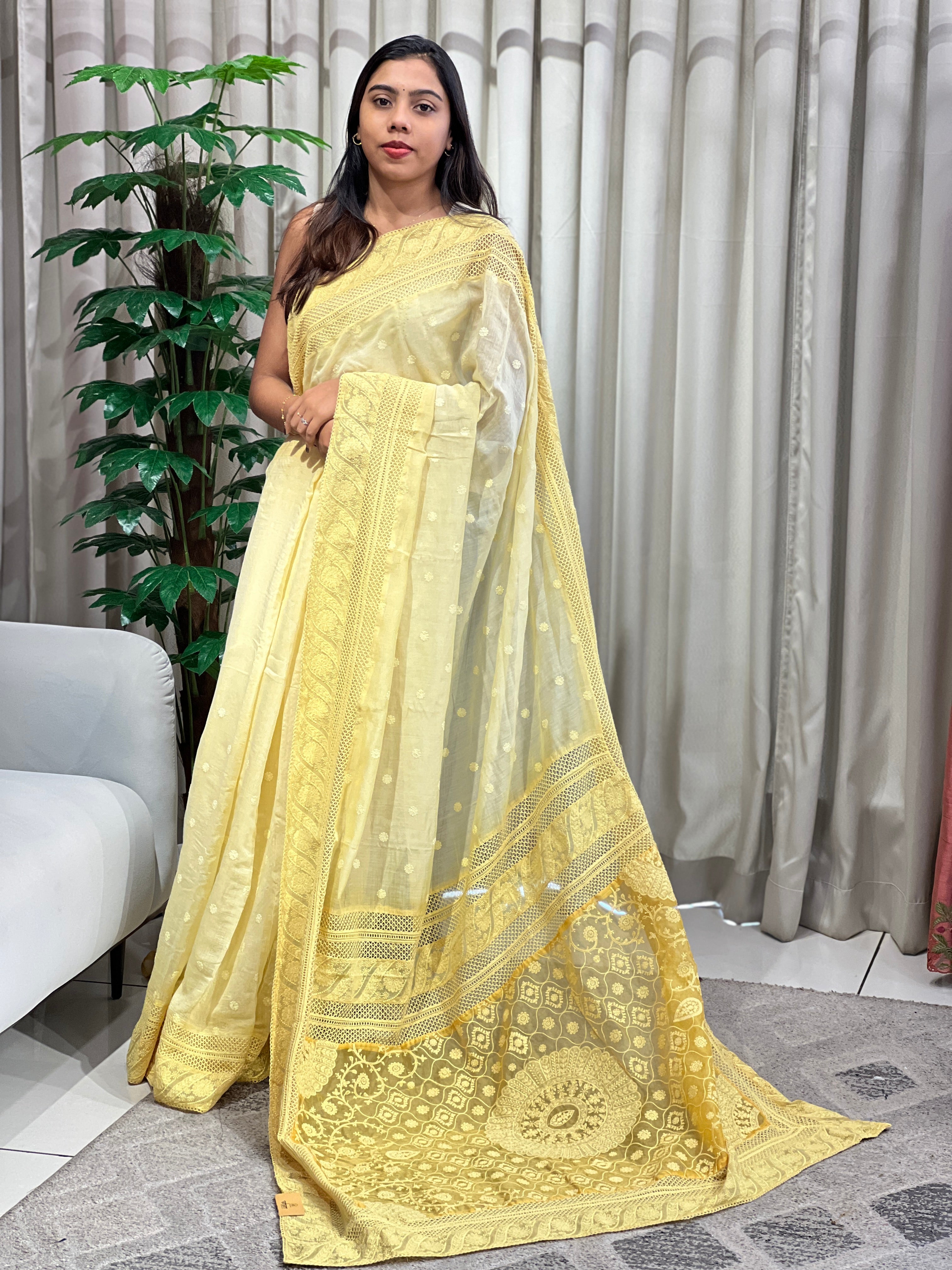 Lucknowi Inspired Embroidery Detailed Pure Chanderi Saree | MM373