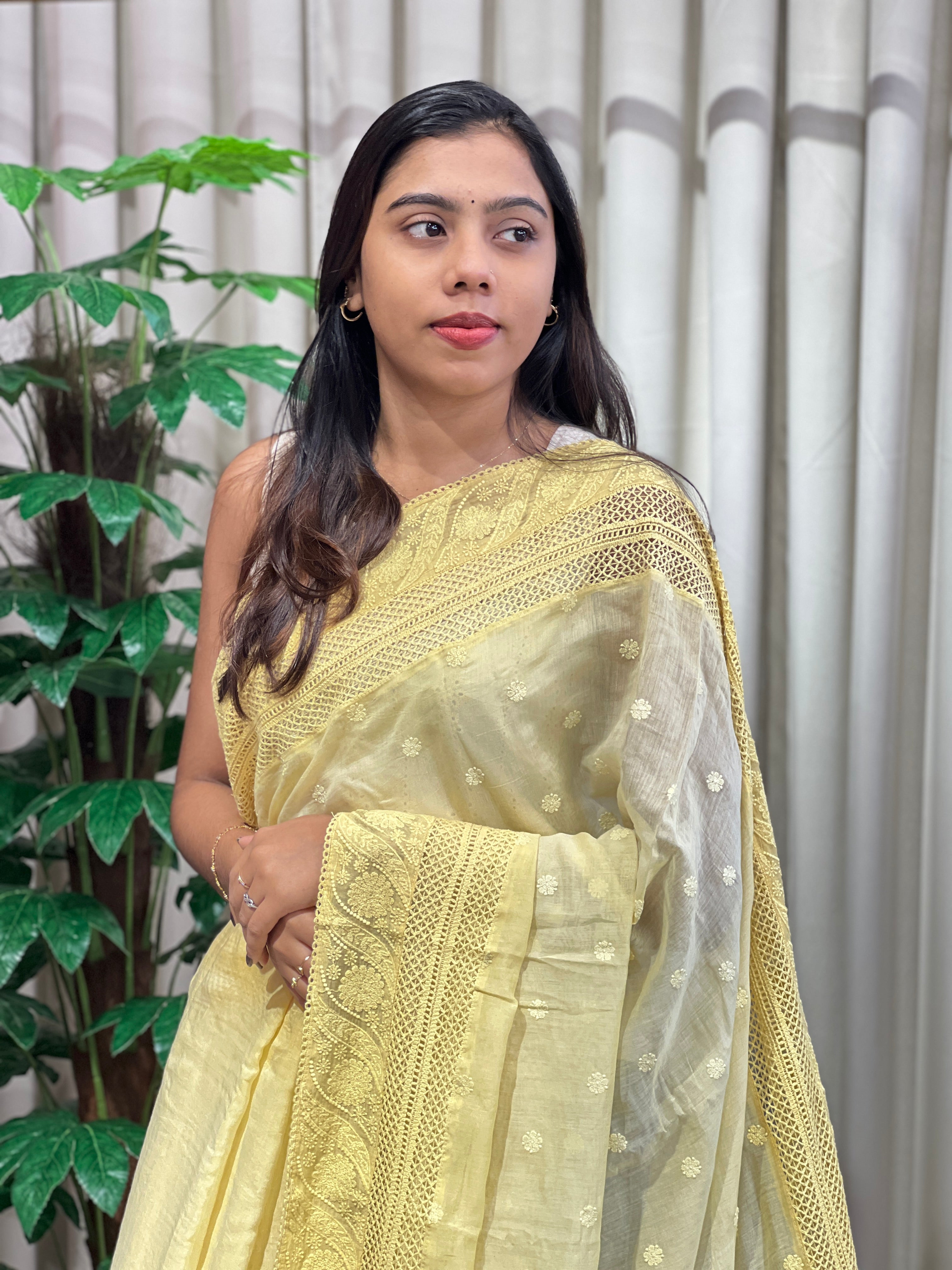 Lucknowi Inspired Embroidery Detailed Pure Chanderi Saree | MM373