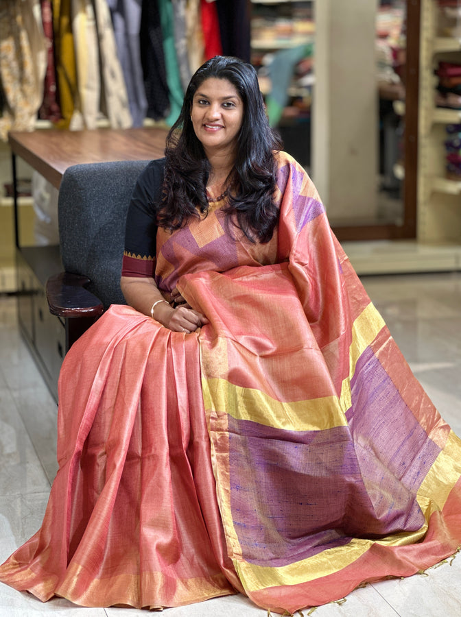 Geometrical Pattern Tussar Silk Saree | AHR387