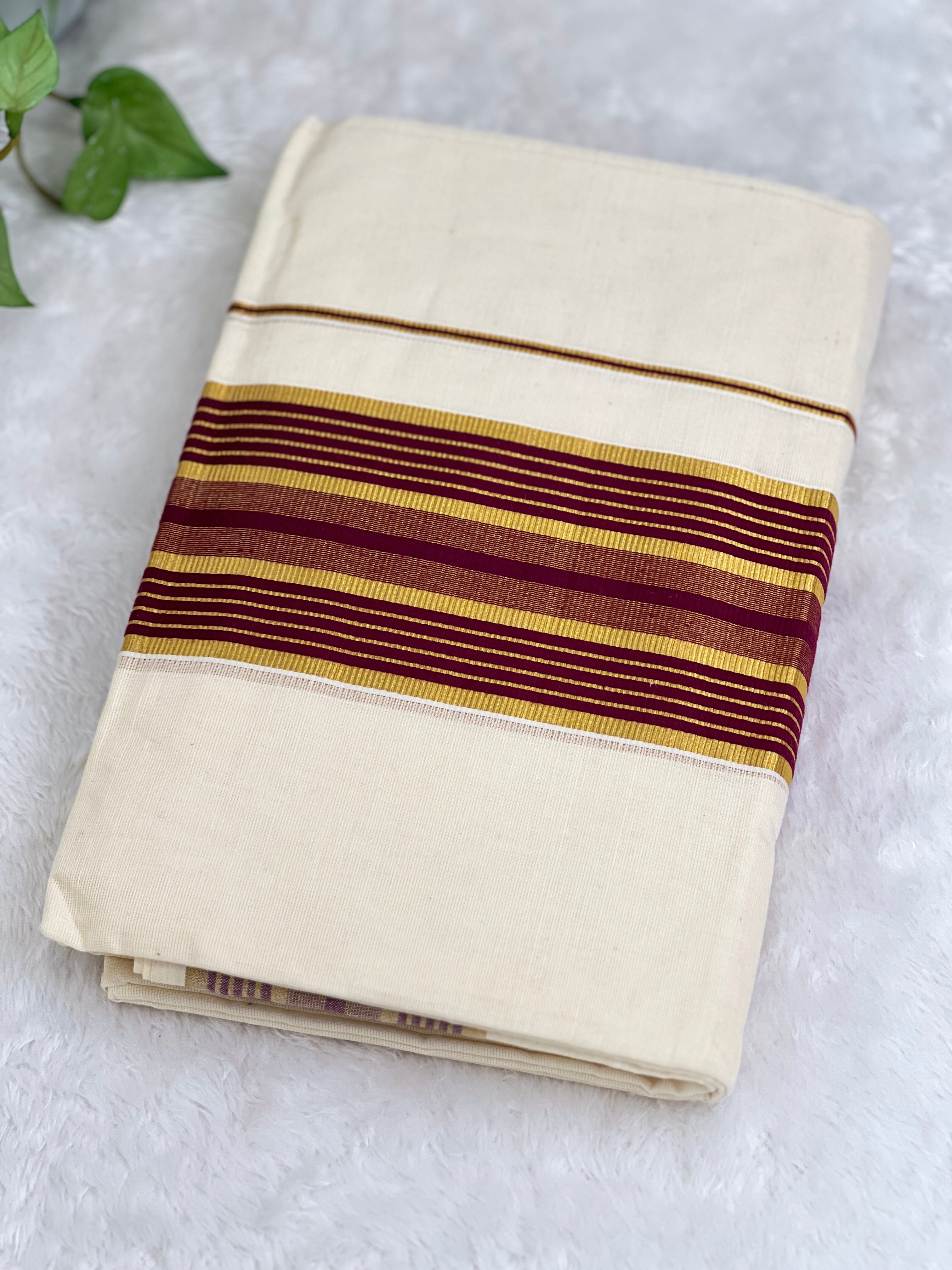 Stripe Border Pattern Kerala Cotton Set Mundu | GAT546