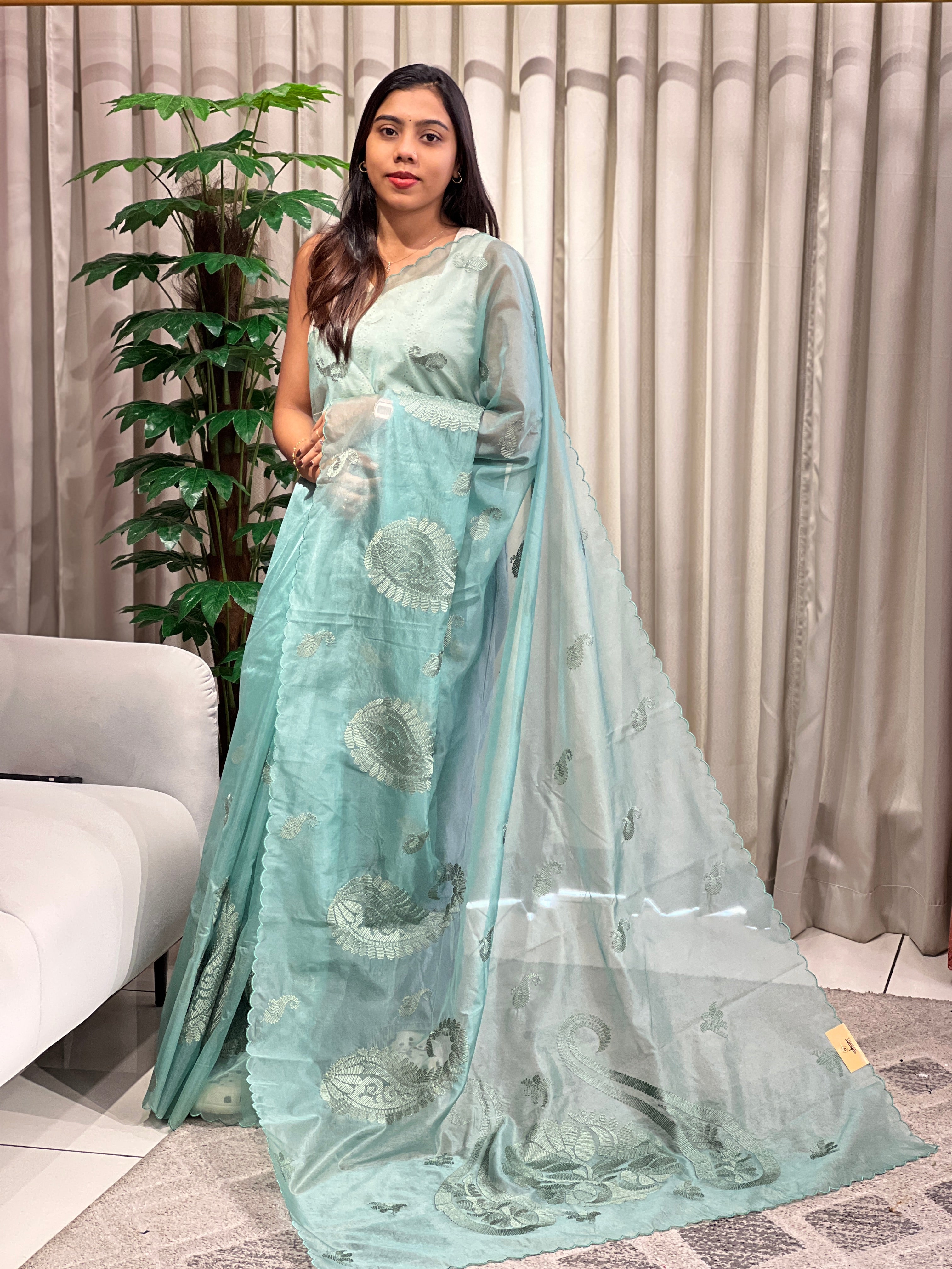 Paisley Embroidery Detailed Organza Saree | MM390