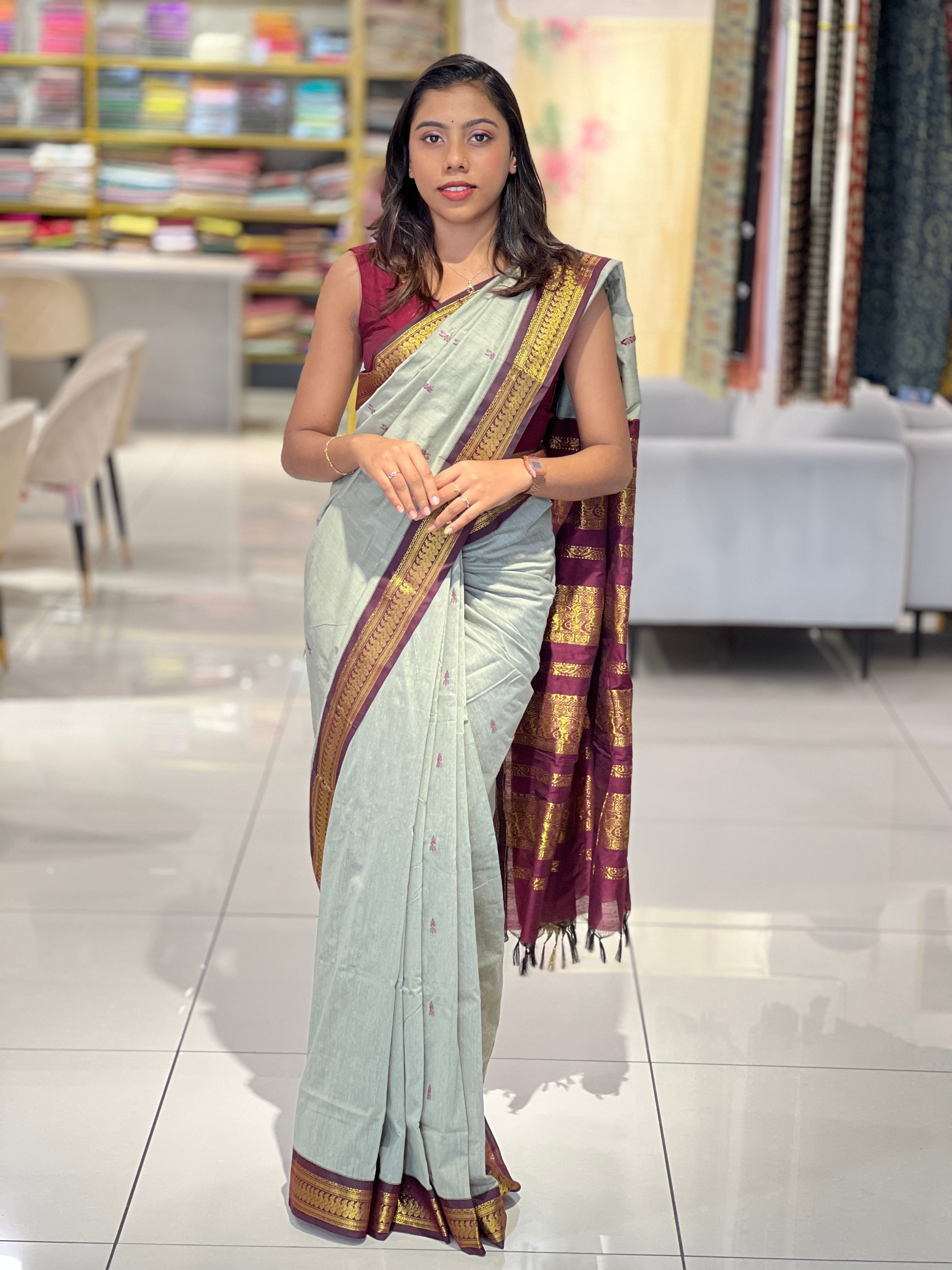 Traditional Thread Weaved Cotton Saree | ONA116