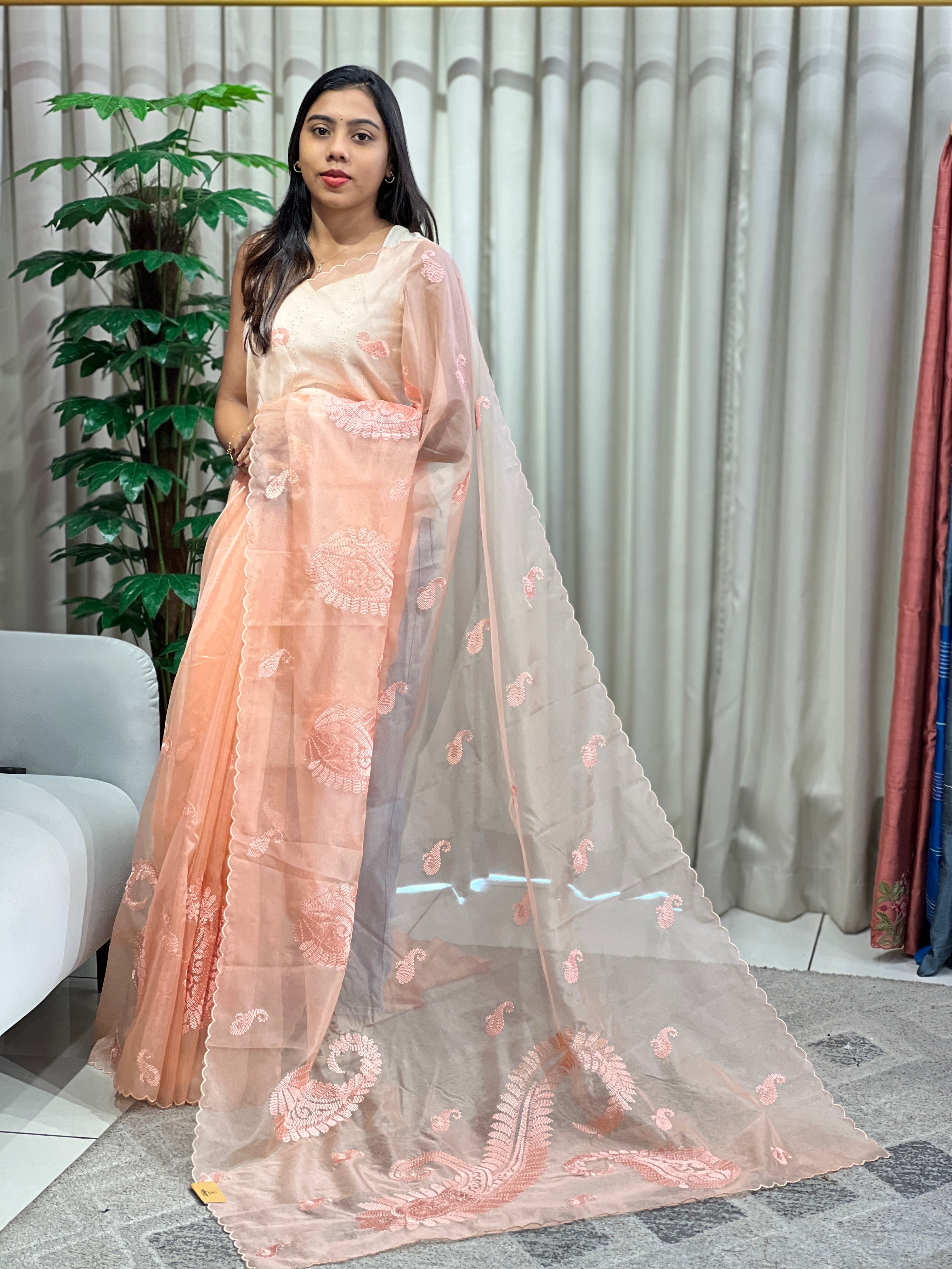 Paisley Embroidery Detailed Organza Saree | MM392