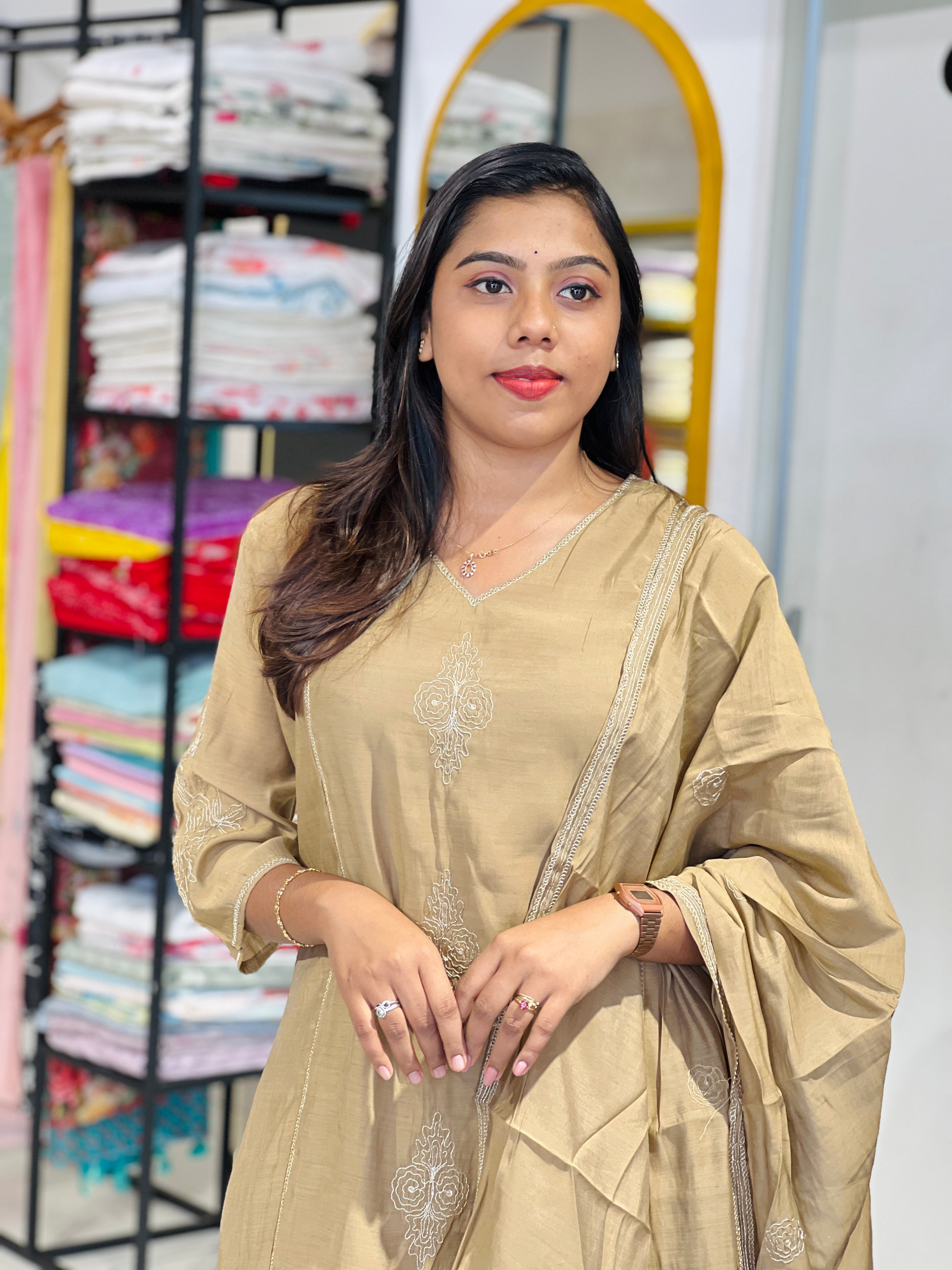 Floral Embroidered Mul Chanderi Kurta Set | KKR103