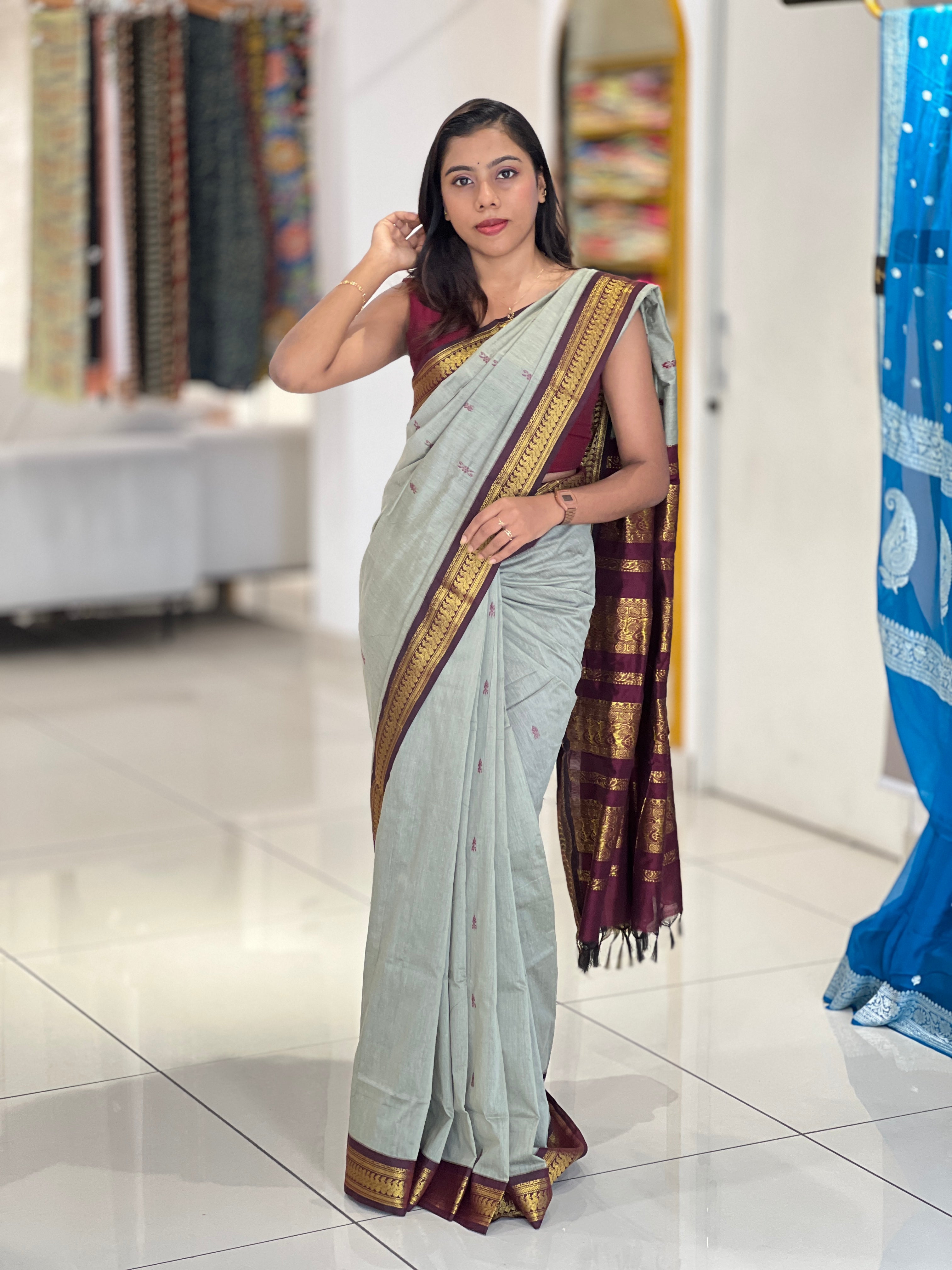 Traditional Thread Weaved Cotton Saree | ONA116