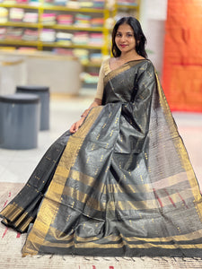 Golden Zari Weaving Bhagalpuri Linen Saree | SK381