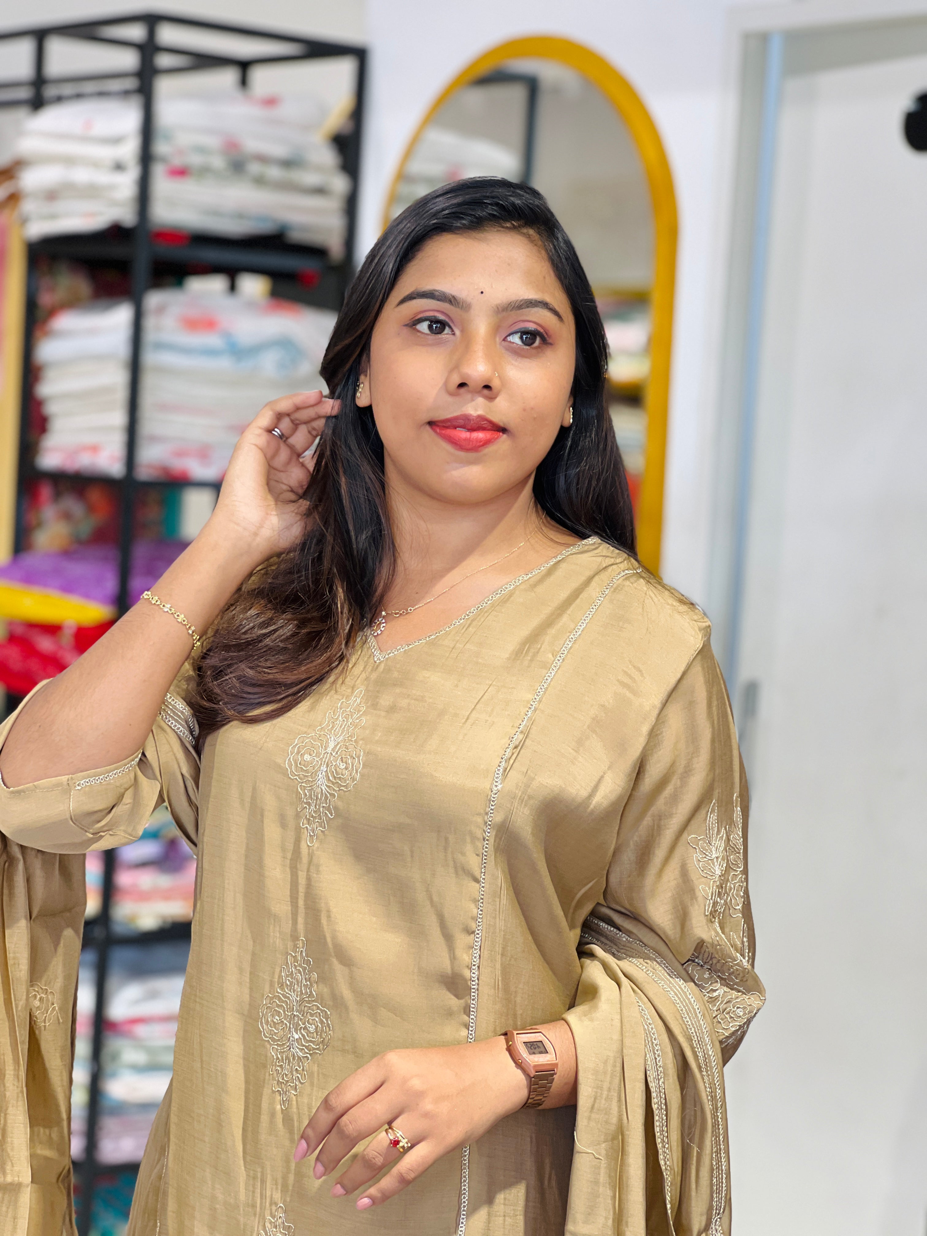 Floral Embroidered Mul Chanderi Kurta Set | KKR103