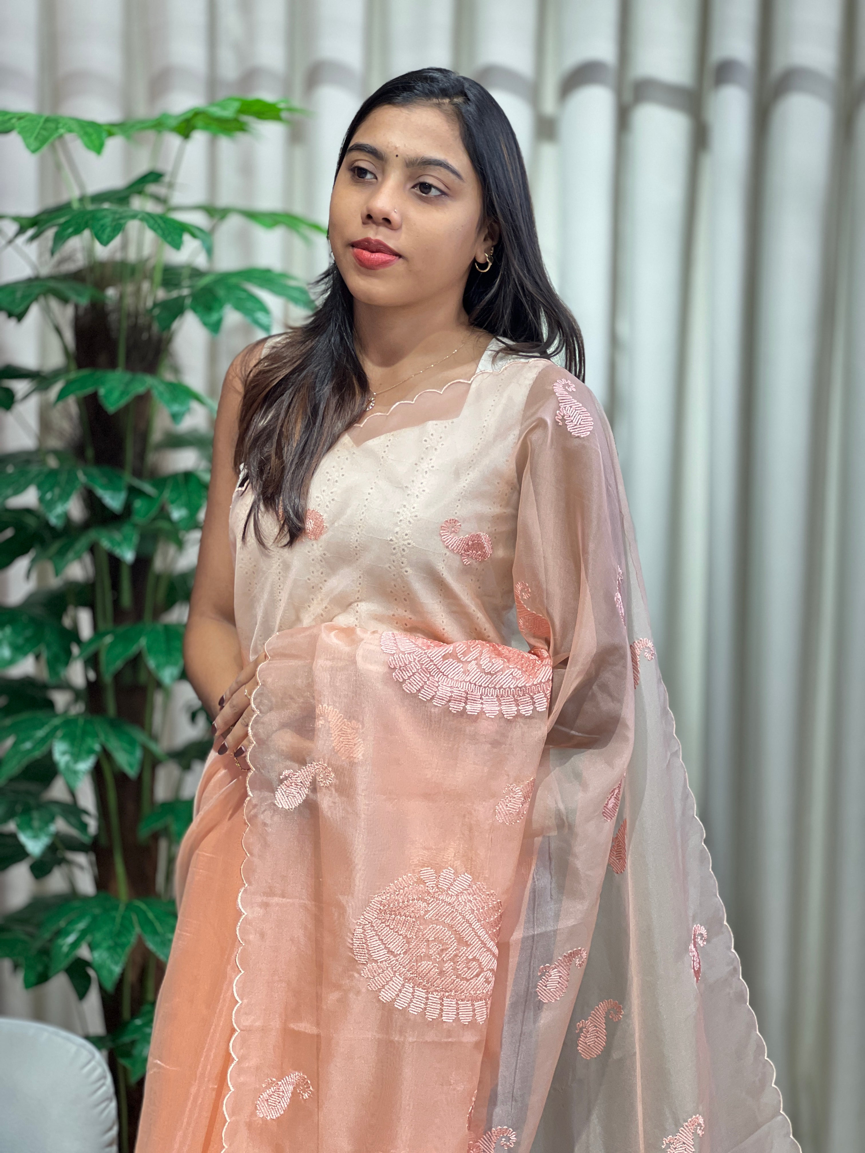 Paisley Embroidery Detailed Organza Saree | MM392