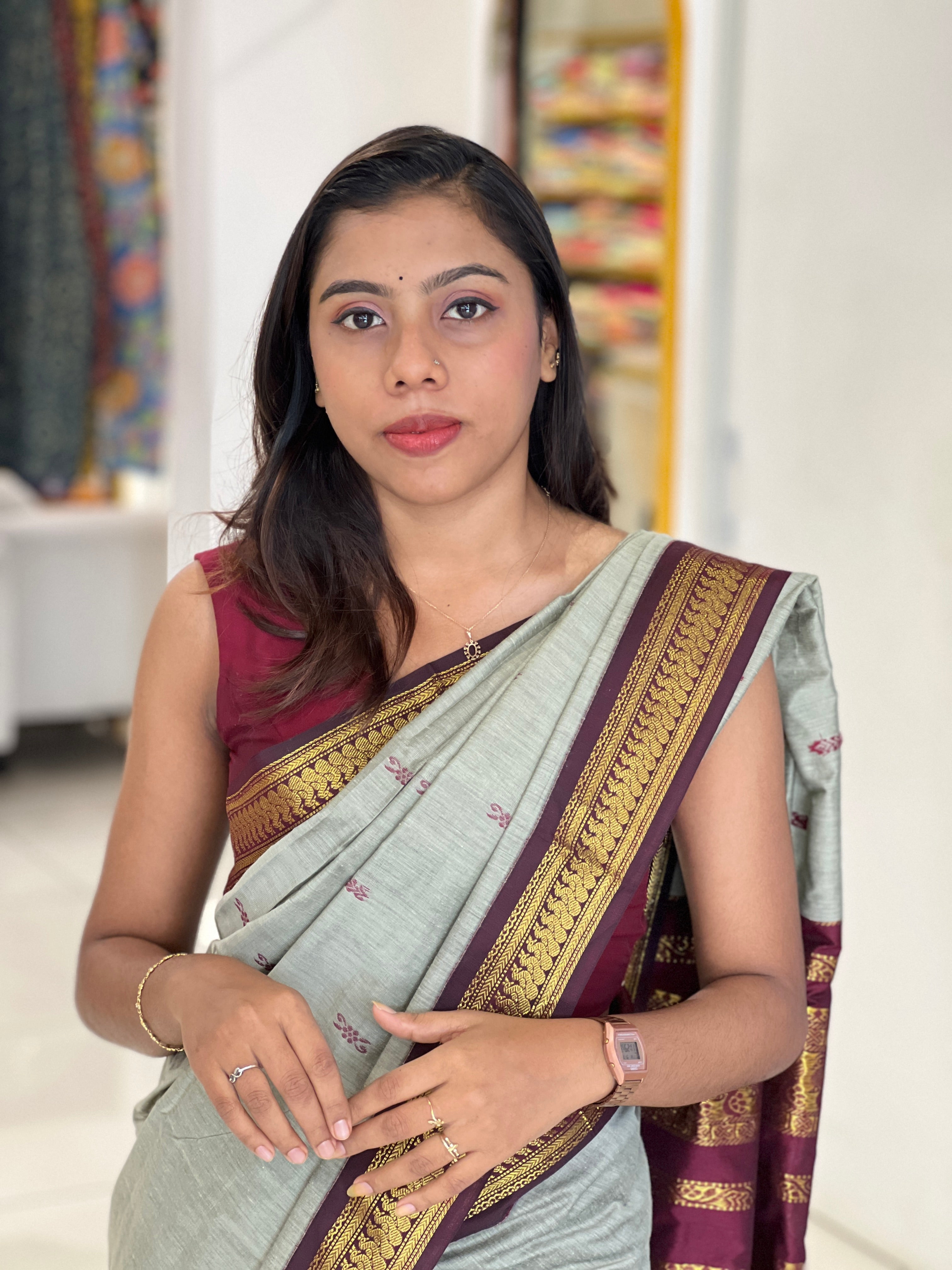 Traditional Thread Weaved Cotton Saree | ONA116