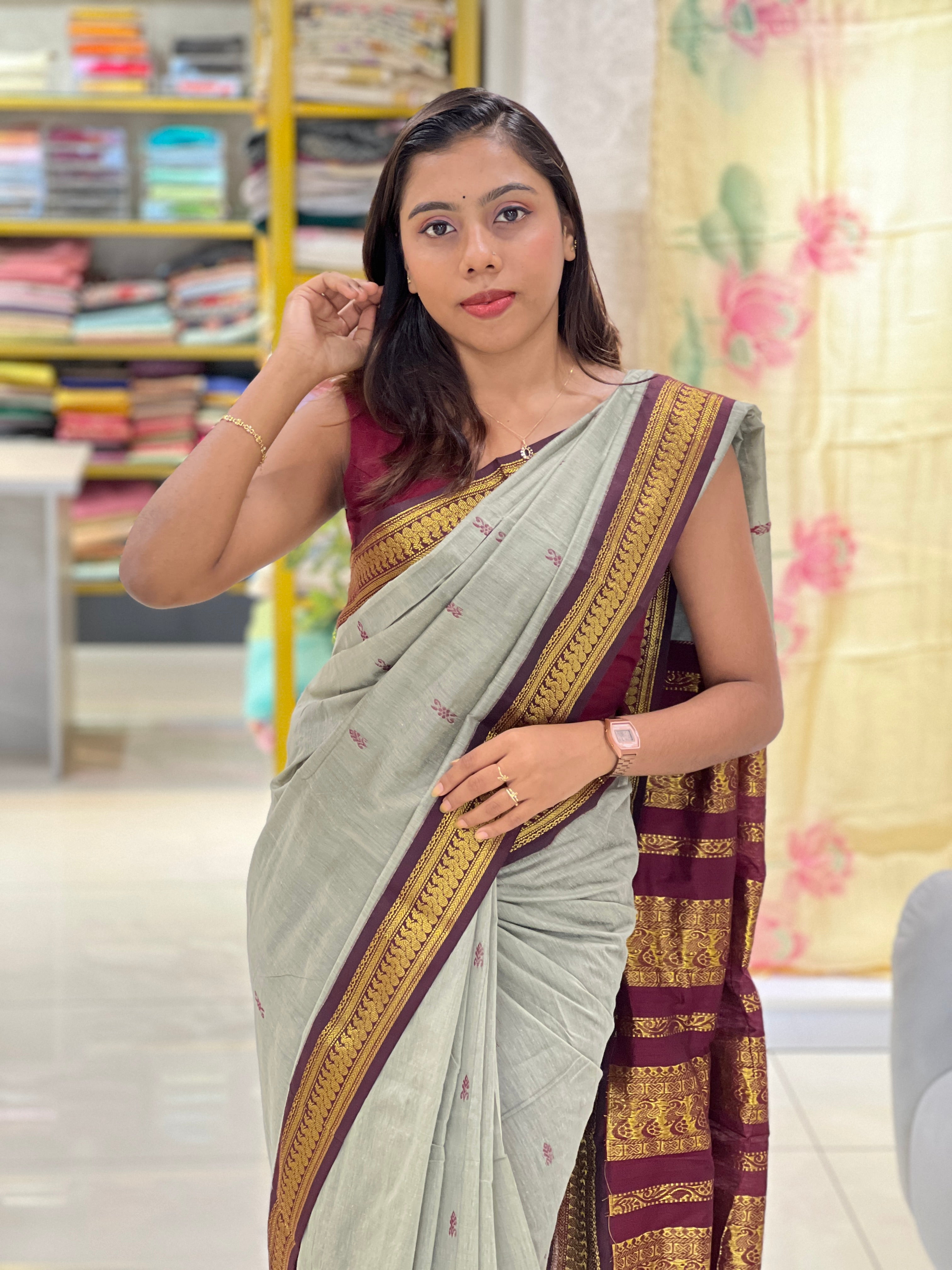 Traditional Thread Weaved Cotton Saree | ONA116