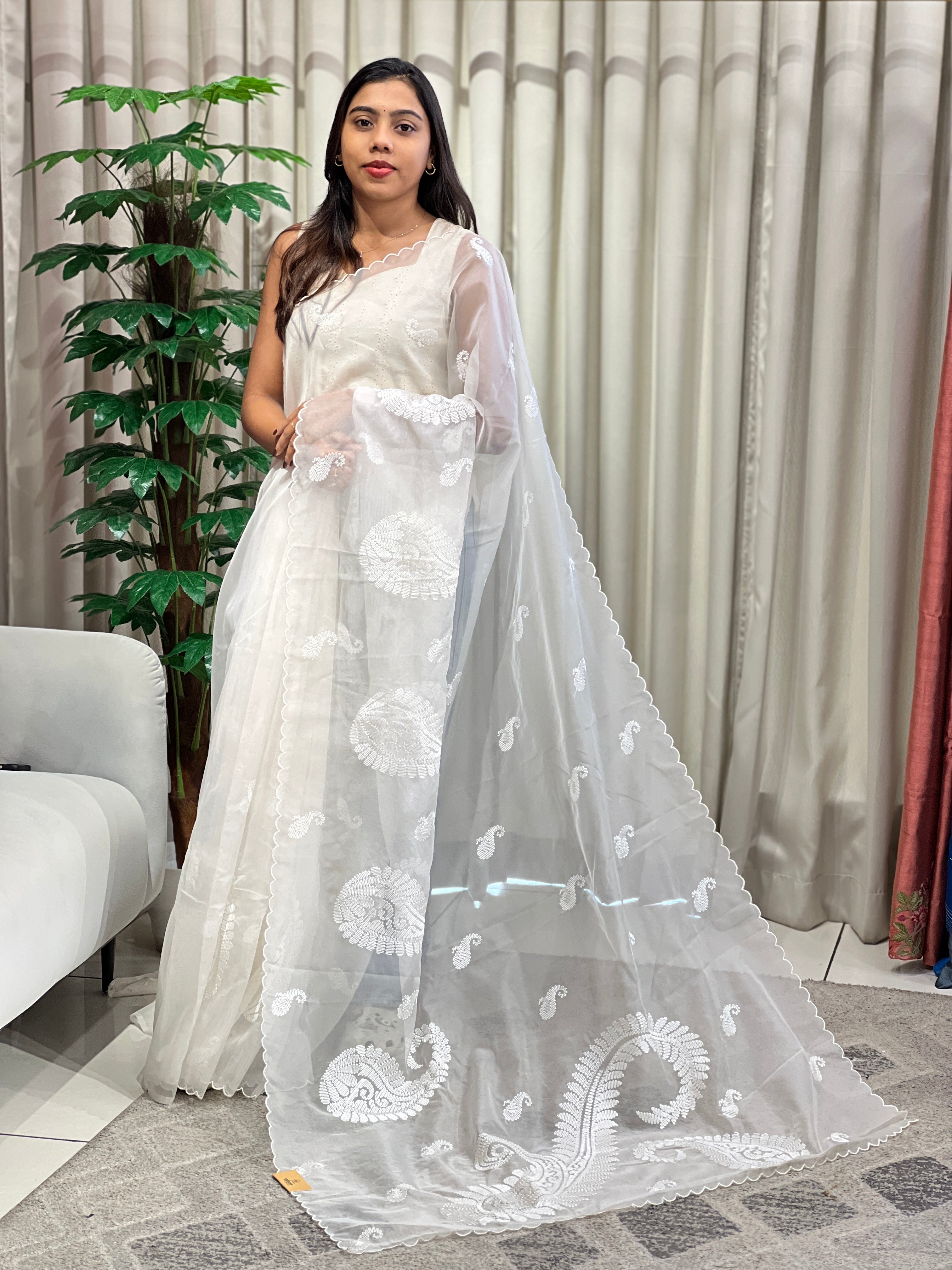 Paisley Embroidery Detailed Organza Saree | MM391