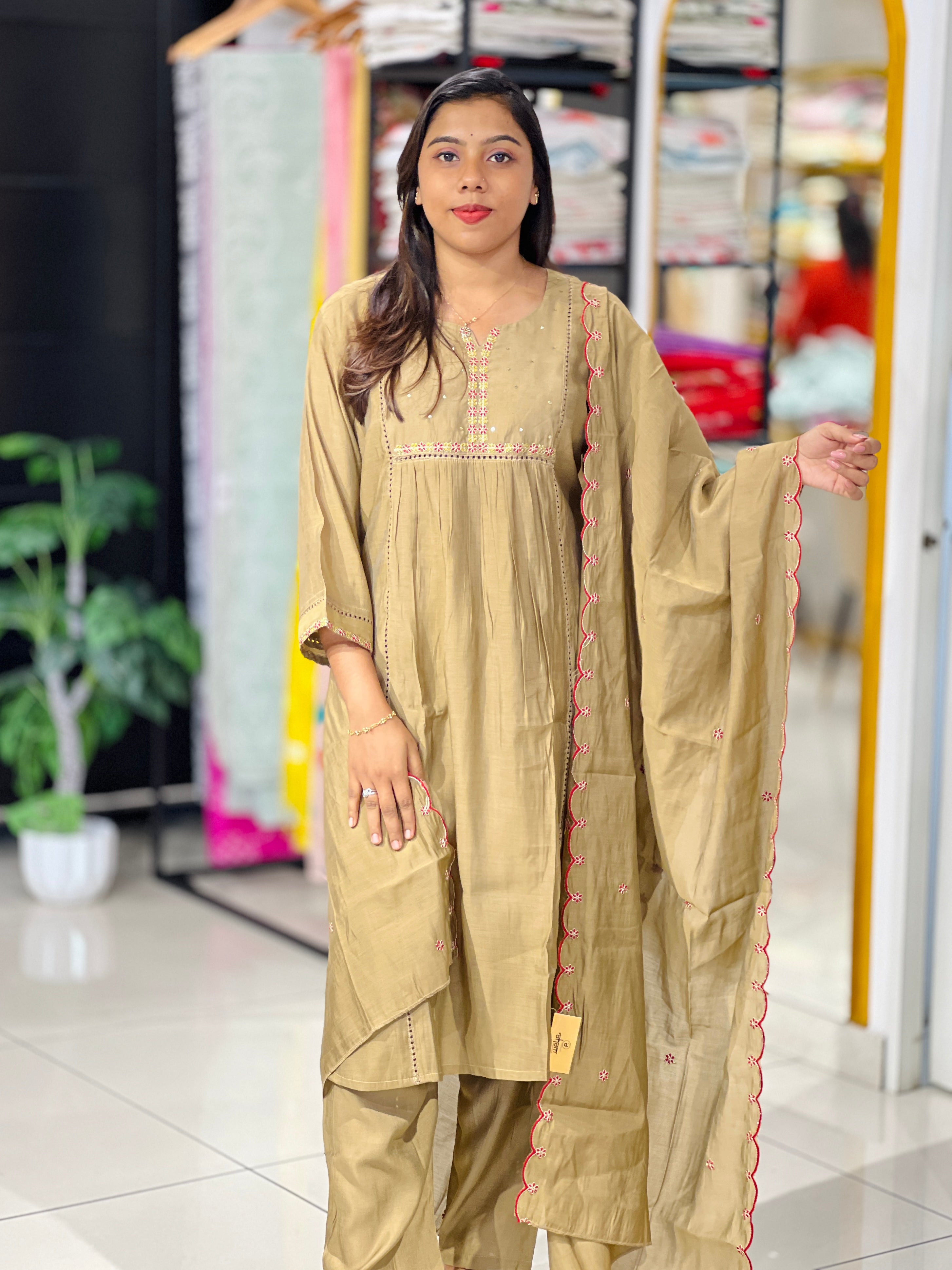 Embroidered Mul Chanderi Kurta set | KKR101
