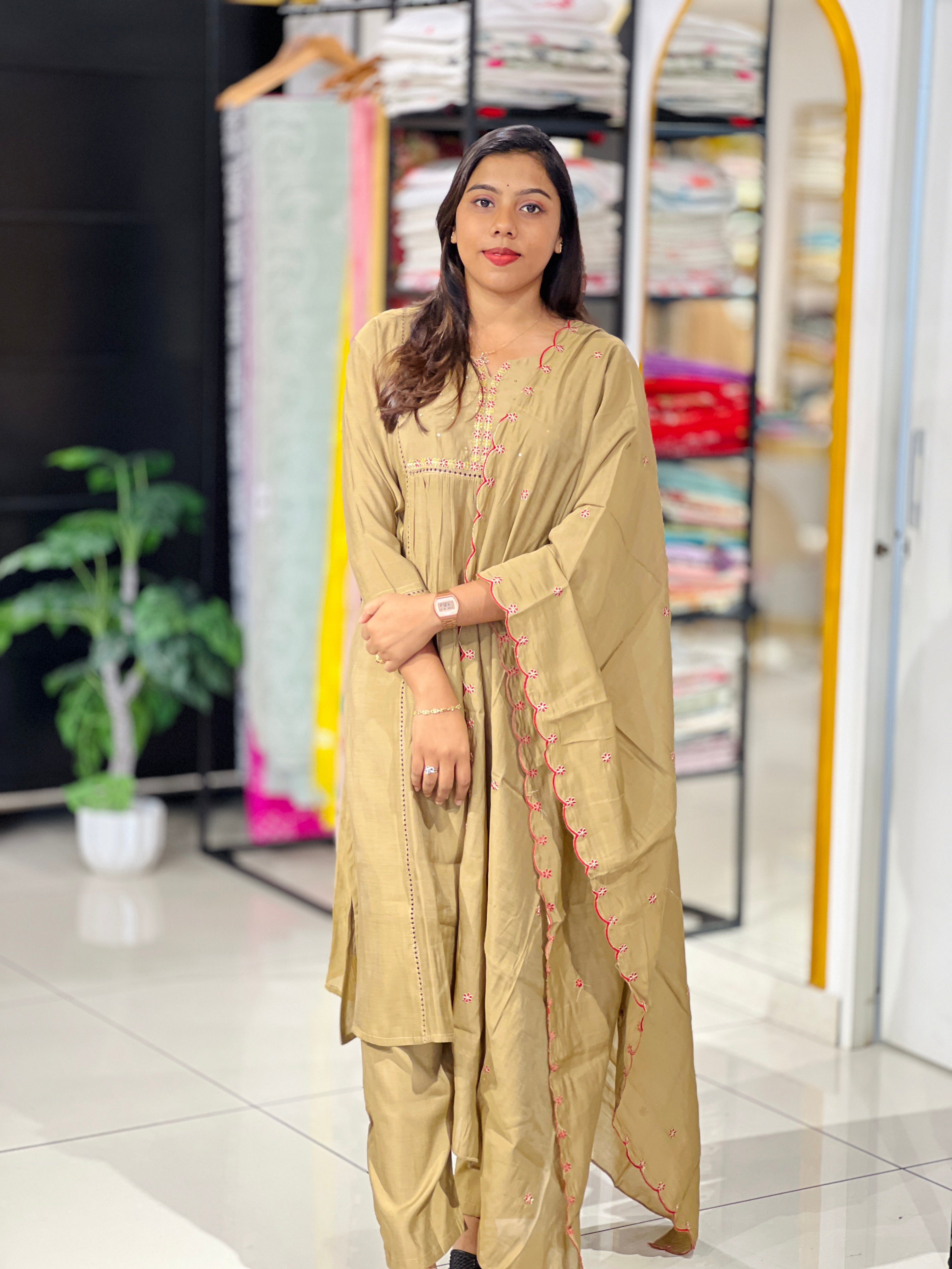 Embroidered Mul Chanderi Kurta set | KKR101