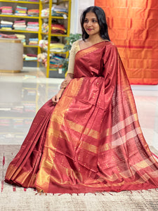 Golden Zari Weaving Bhagalpuri Linen Saree | SK380