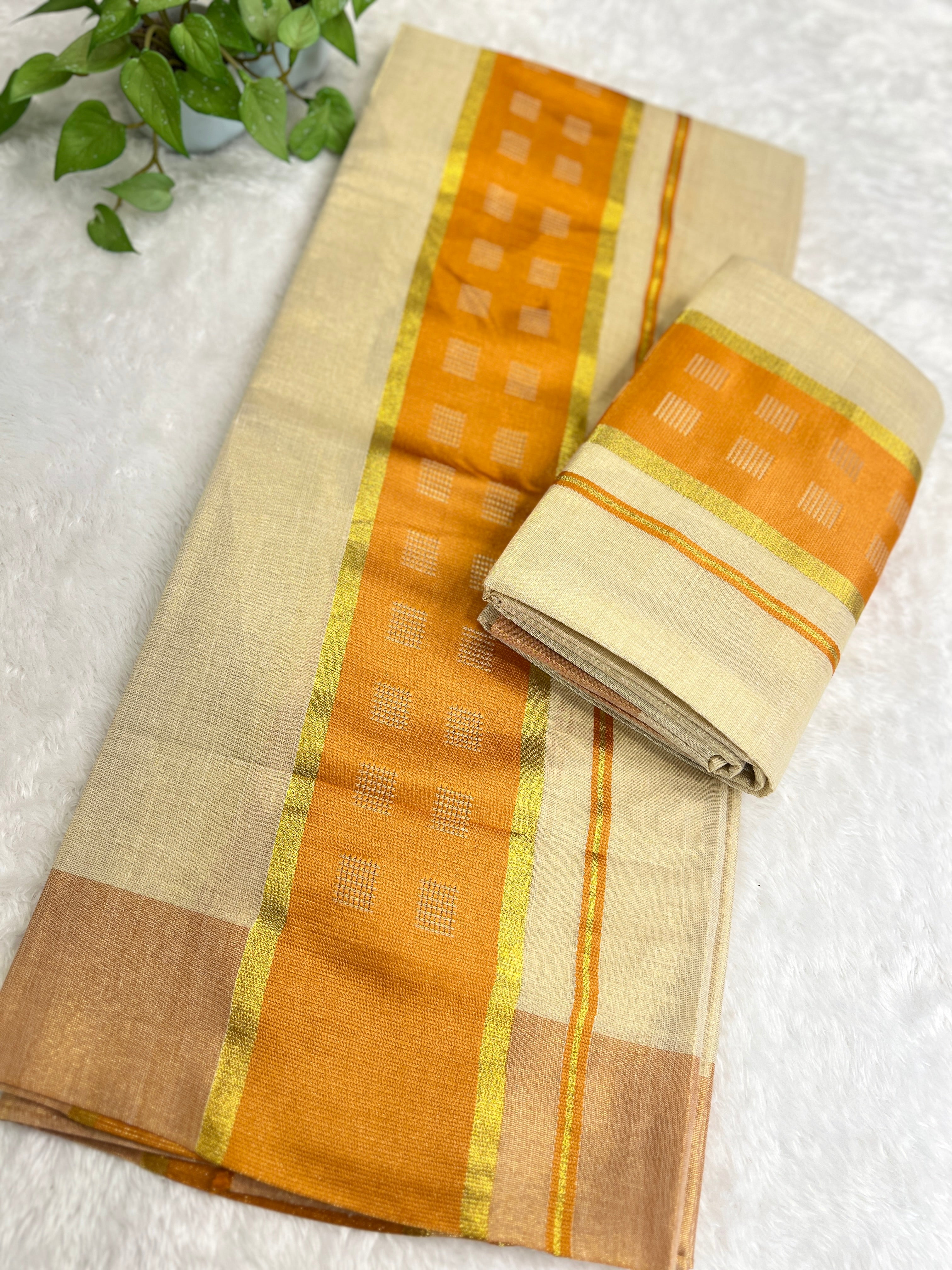 Traditional Khatam Pattern Tissue Set Mundu | GAT568