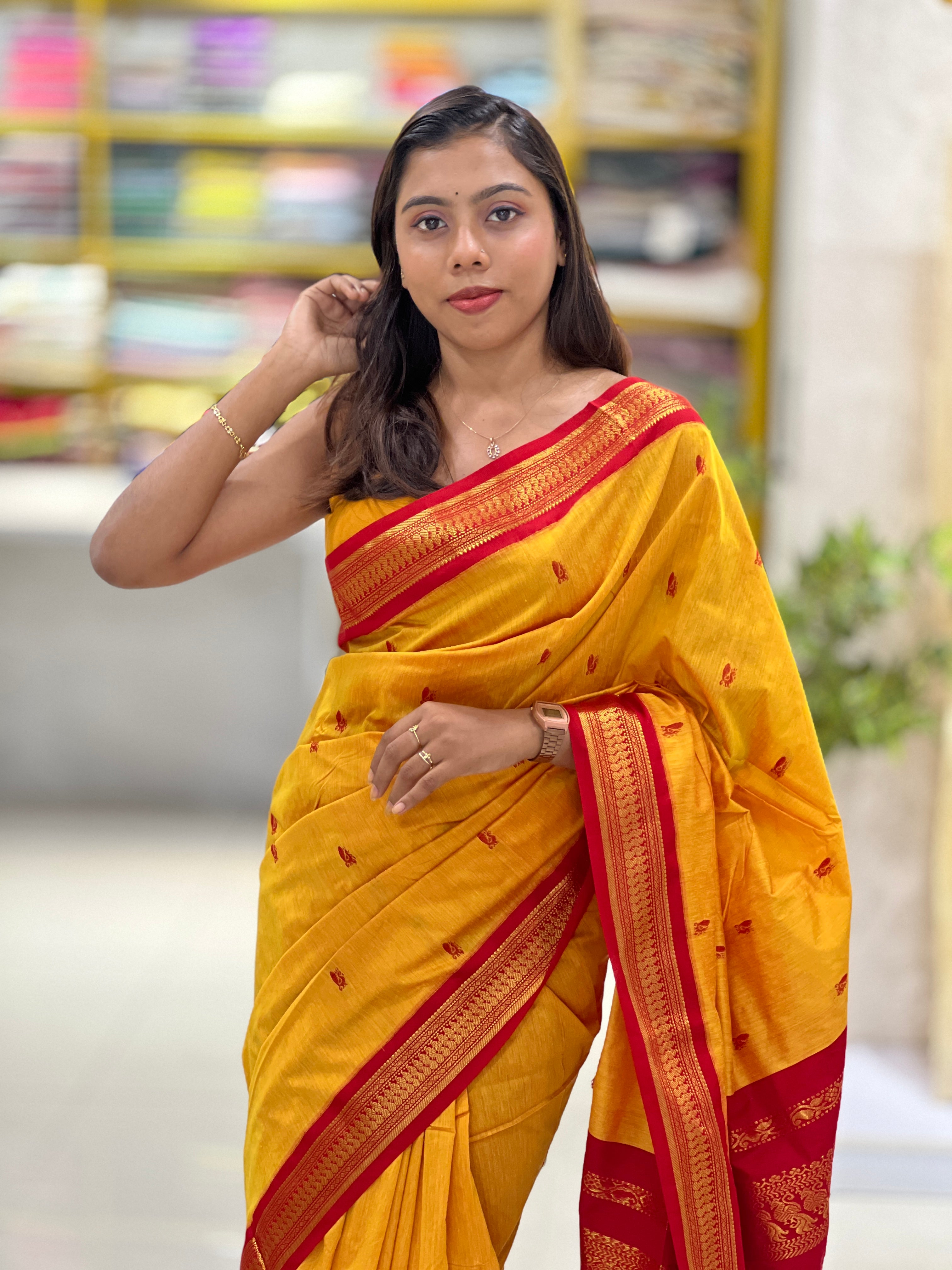Traditional Thread Weaved Cotton Saree | ONA121
